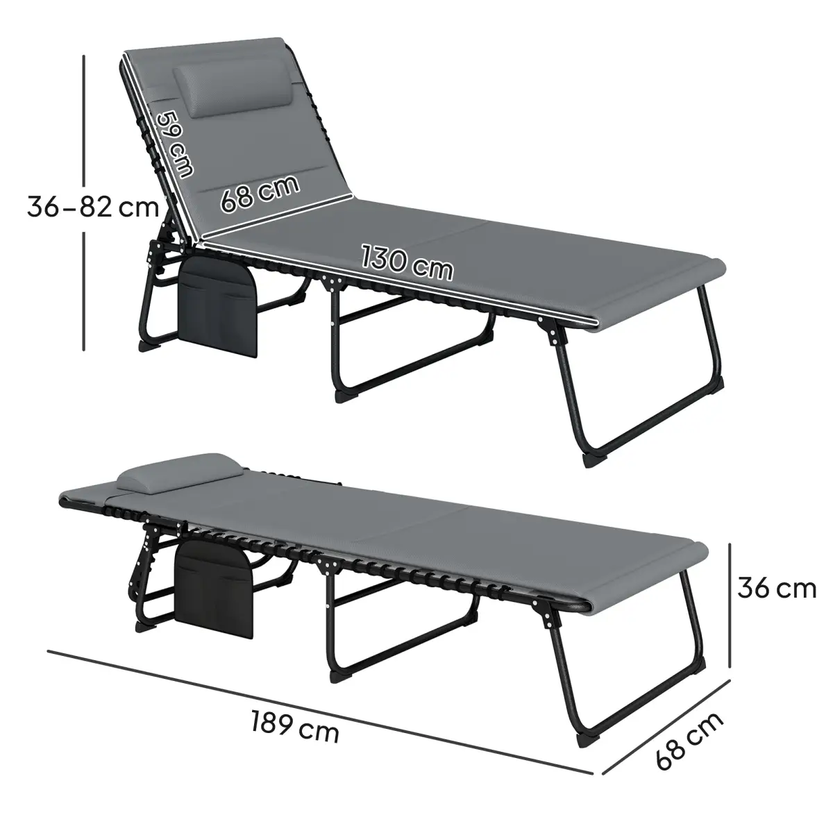 Outsunny Outsunny Folding Sun Loungers Set of 2, Reclining Sun Bed - Sun Lounger