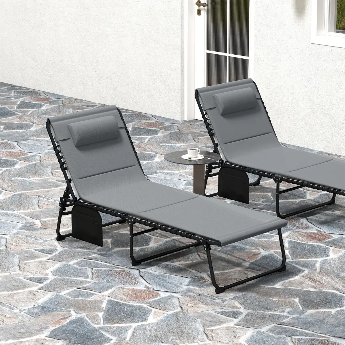 Outsunny Outsunny Folding Sun Loungers Set of 2, Reclining Sun Bed - Sun Lounger