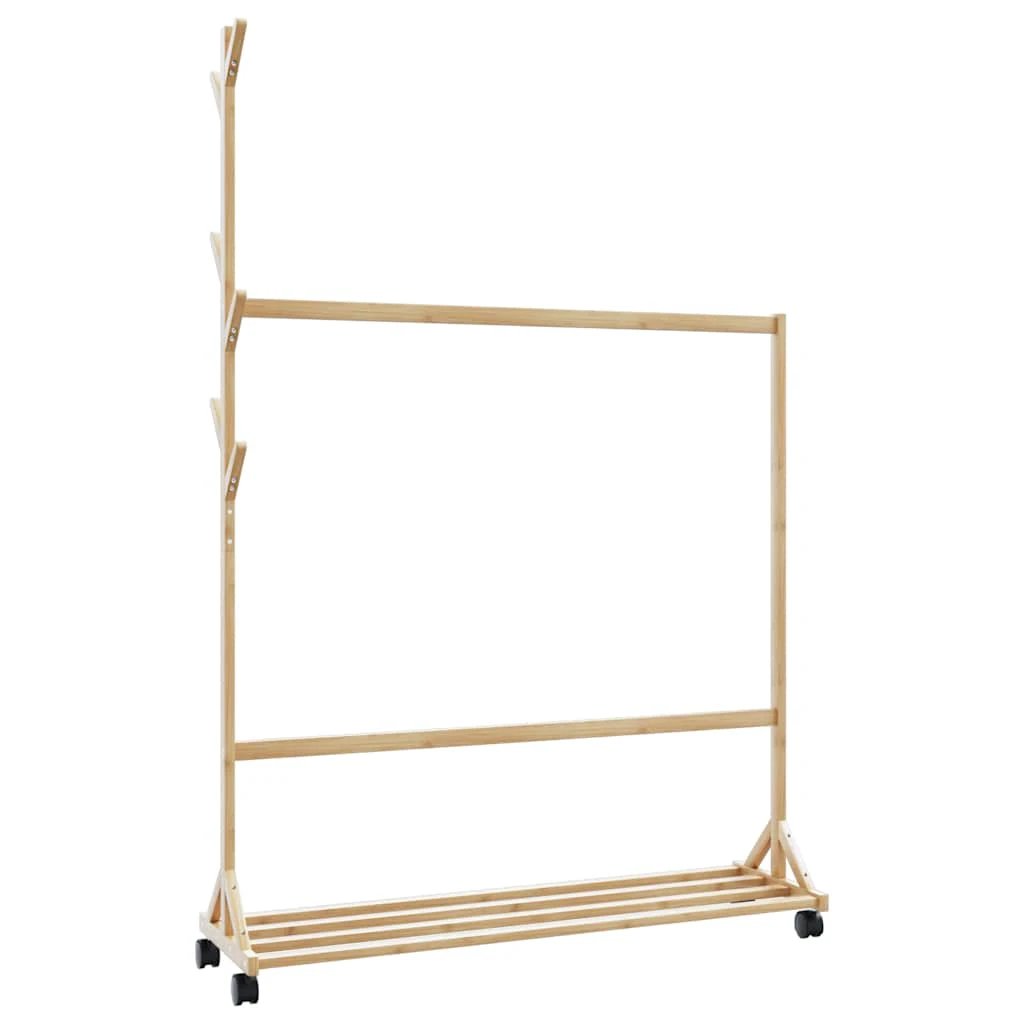 vidaXL Clothes Rack 100x35x157 Cm Bamboo With Hooks And Wheels For Home Laundry Storage by vidaXL
