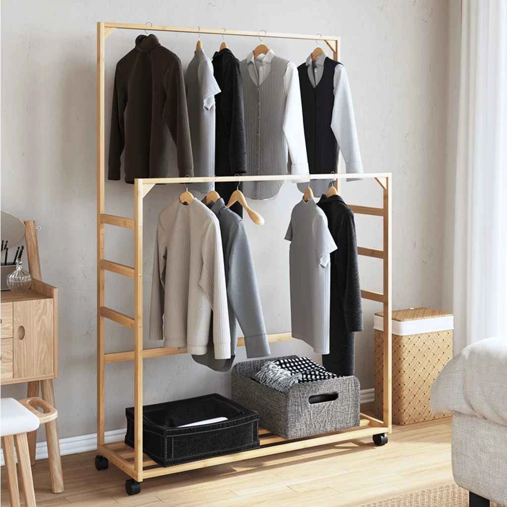 VidaXL Clothes Rack 90x35x155 cm Bamboo Construction With Shelves And Wheels For Small Spaces by vidaXL