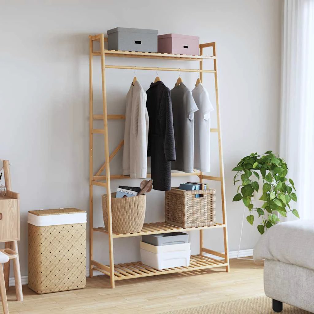 vidaXL vidaXL Clothes Rack With Shelves 110x40x180 cm Bamboo Durable Natural Organizer For Home Organization - Wardrobe