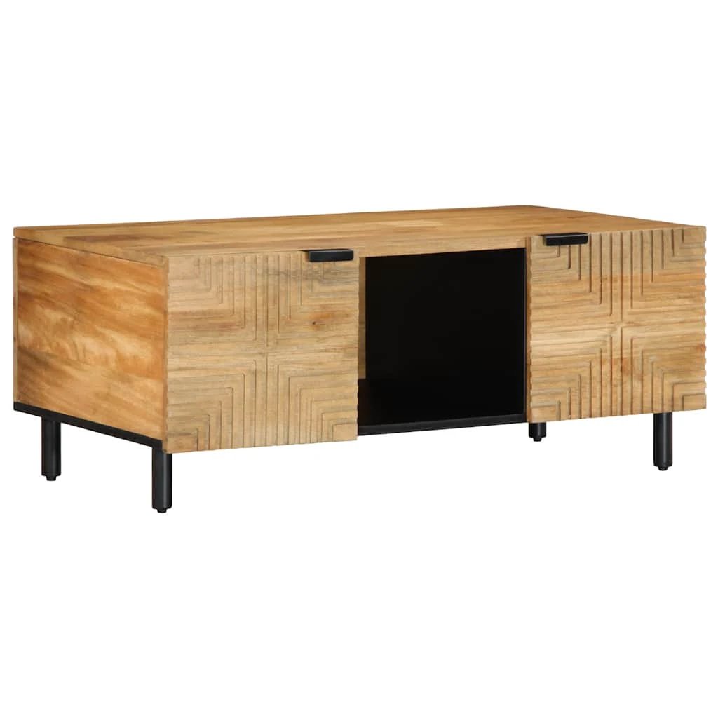 VidaXL Coffee Table 100x54x40 Cm Solid Mango Wood Geometric Panel Doors With Open Shelf by vidaXL