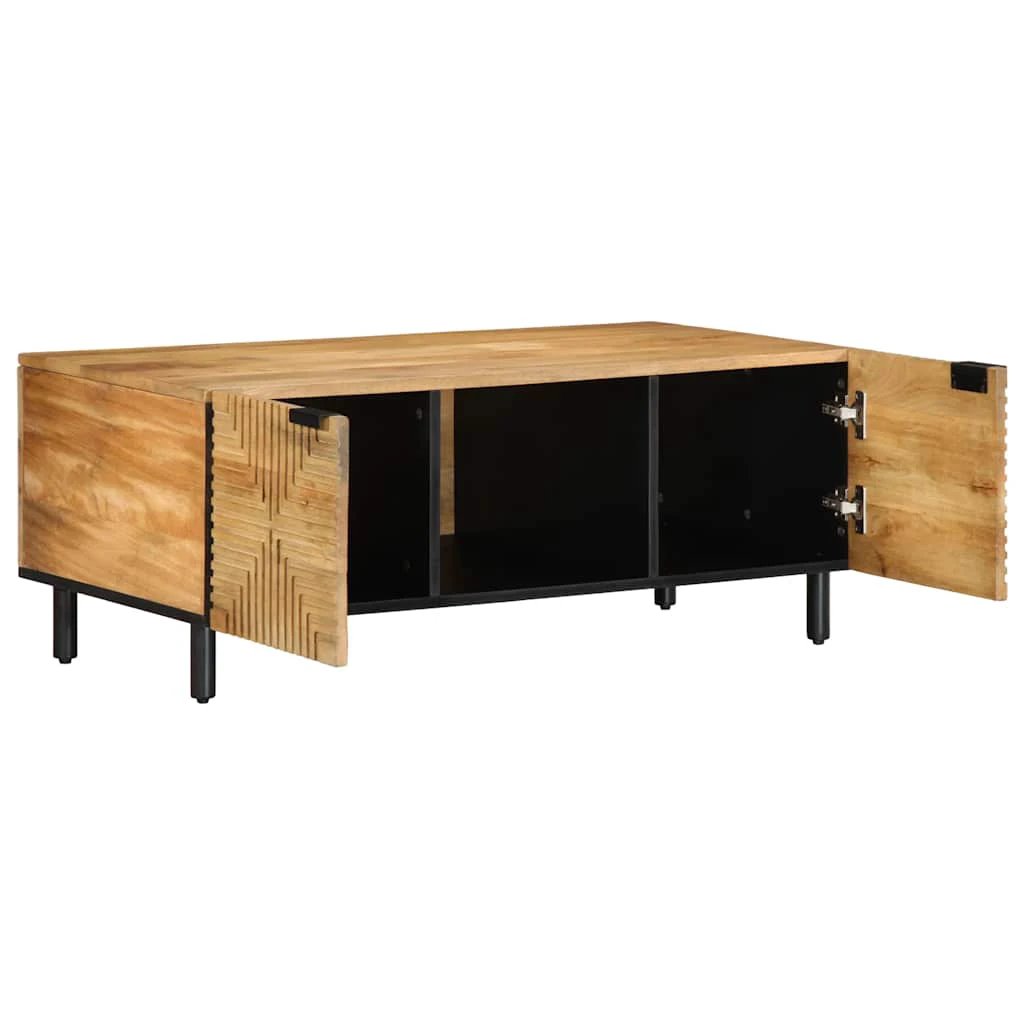 VidaXL Coffee Table 100x54x40 Cm Solid Mango Wood Geometric Panel Doors With Open Shelf by vidaXL