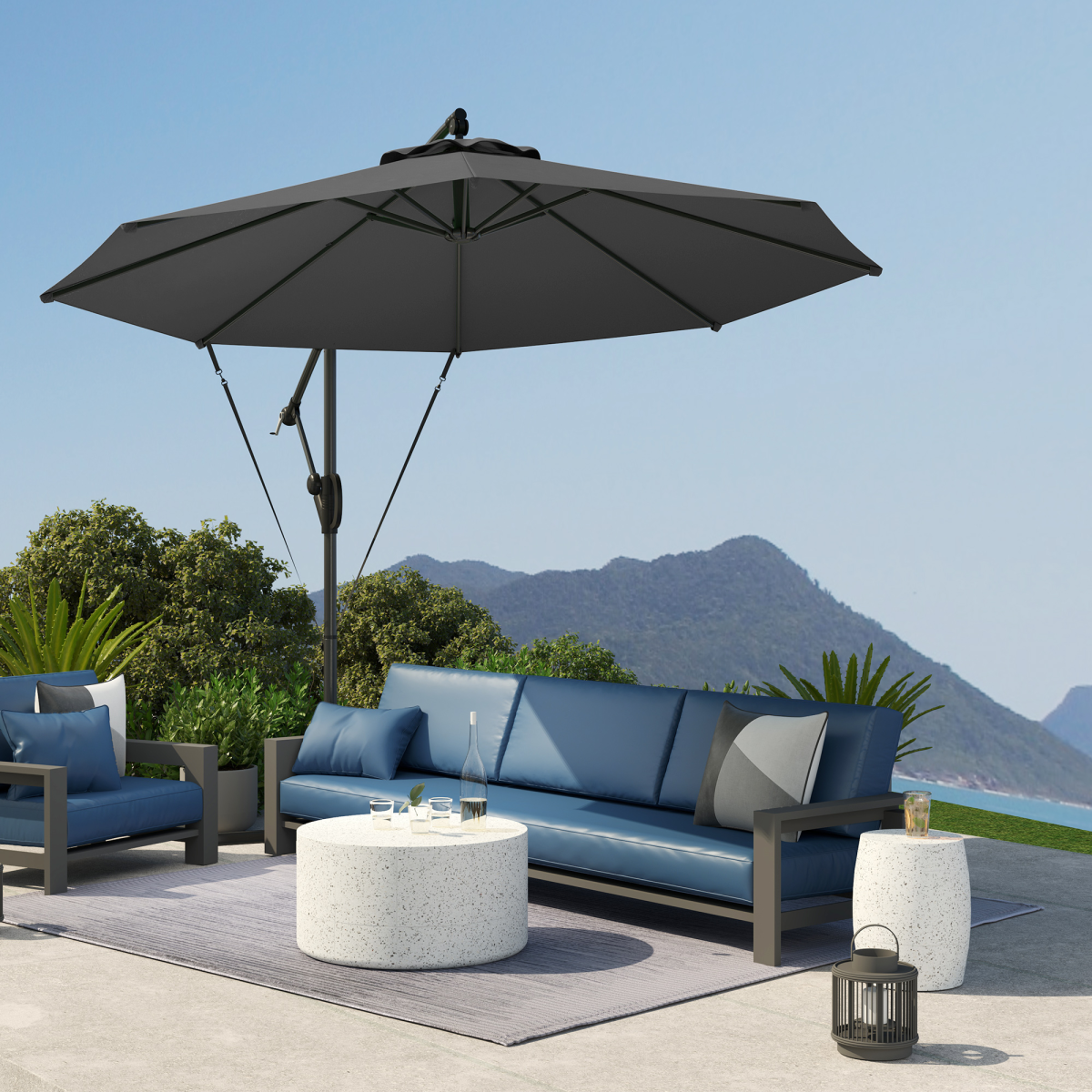 Outsunny Outsunny 3(m) Cantilever Banana Parasol with Cover Wind Strap UPF50+ - Parasol