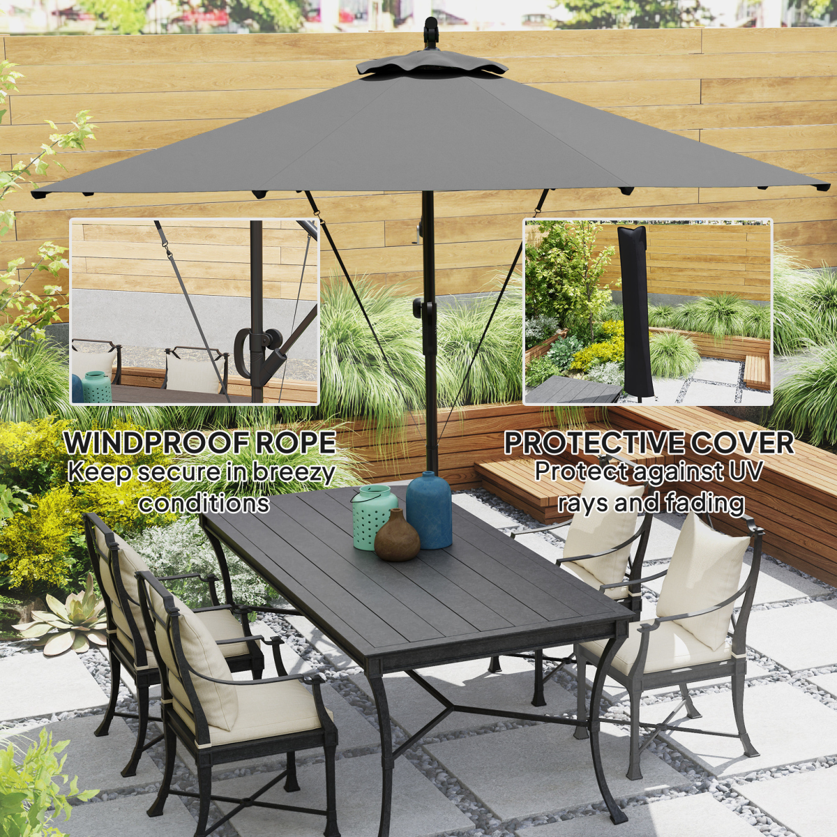 Outsunny Outsunny 3(m) Cantilever Banana Parasol with Cover Wind Strap UPF50+ - Parasol