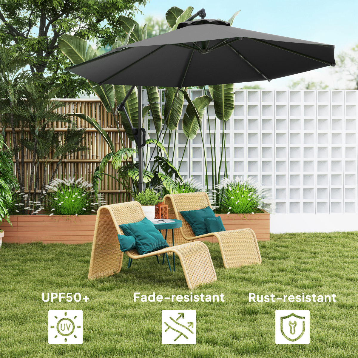 Outsunny Outsunny 3(m) Cantilever Banana Parasol with Cover Wind Strap UPF50+ - Parasol