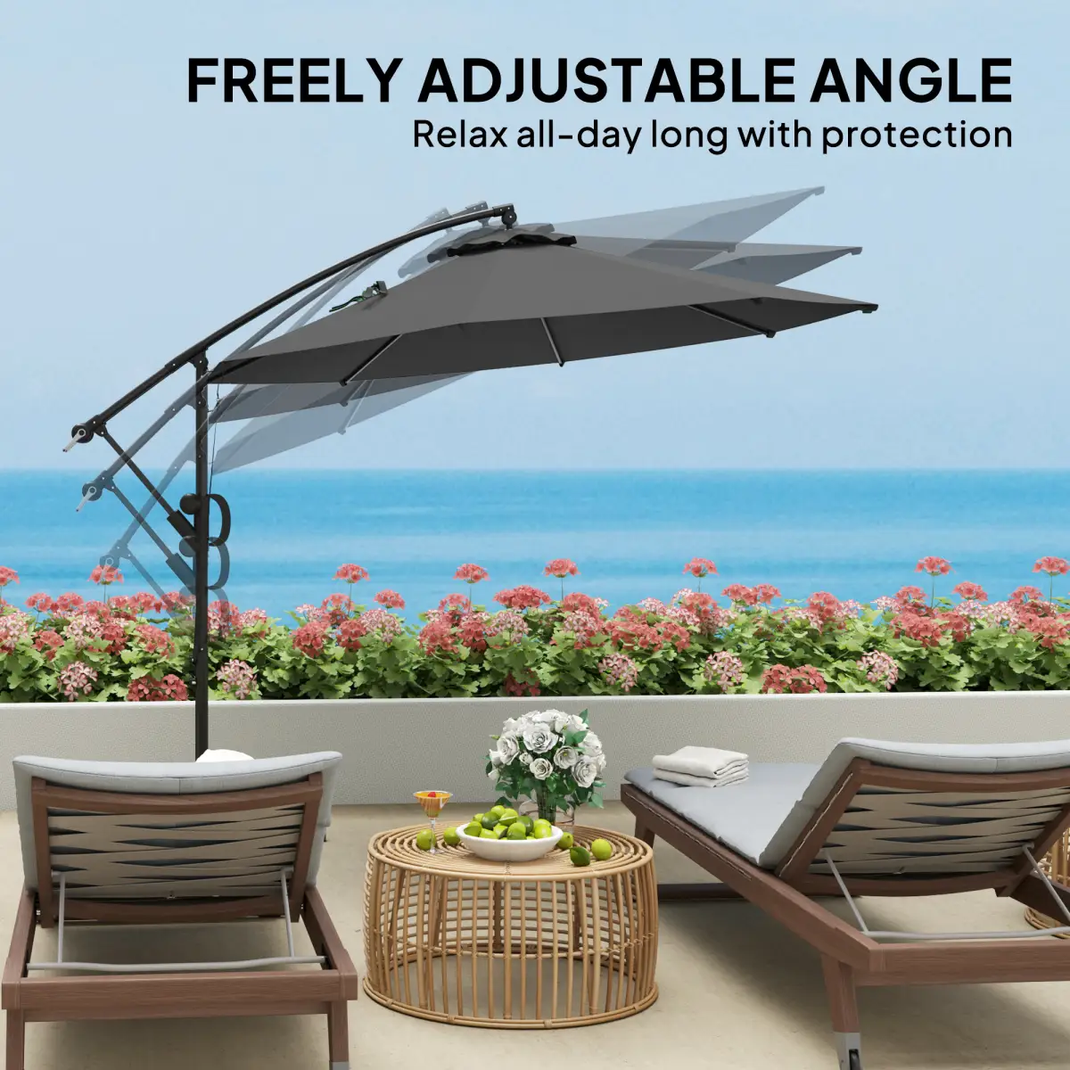 Outsunny Outsunny 3(m) Cantilever Banana Parasol with Cover Wind Strap UPF50+ - Parasol