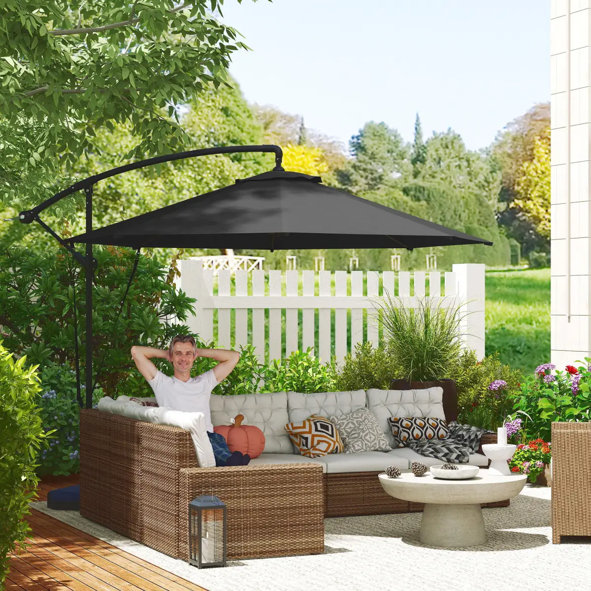 Outsunny Outsunny Garden Cantilever Parasol with Cover Weighted Base Wind Strap - Parasol