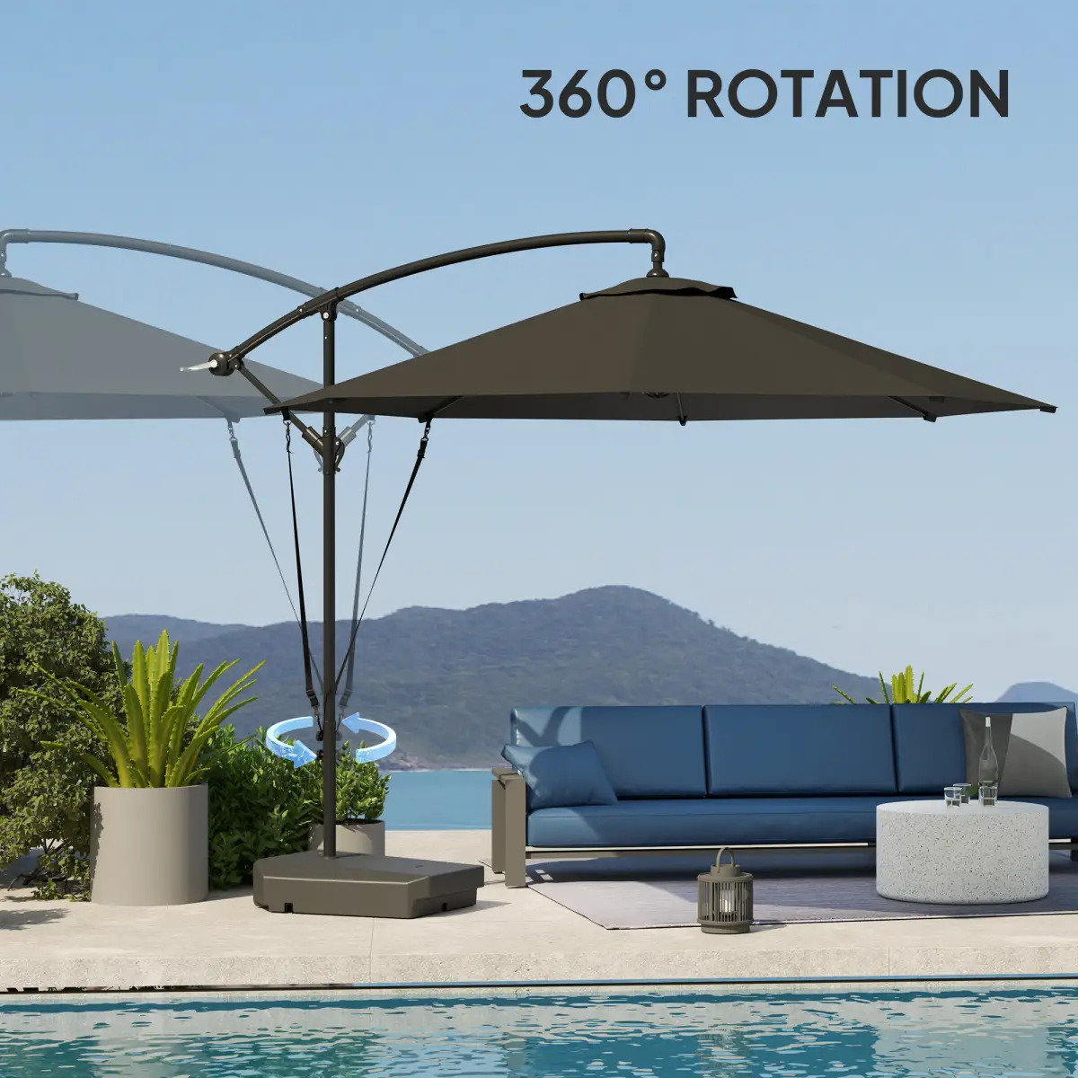 Outsunny Outsunny Garden Cantilever Parasol with Cover Weighted Base Wind Strap - Parasol