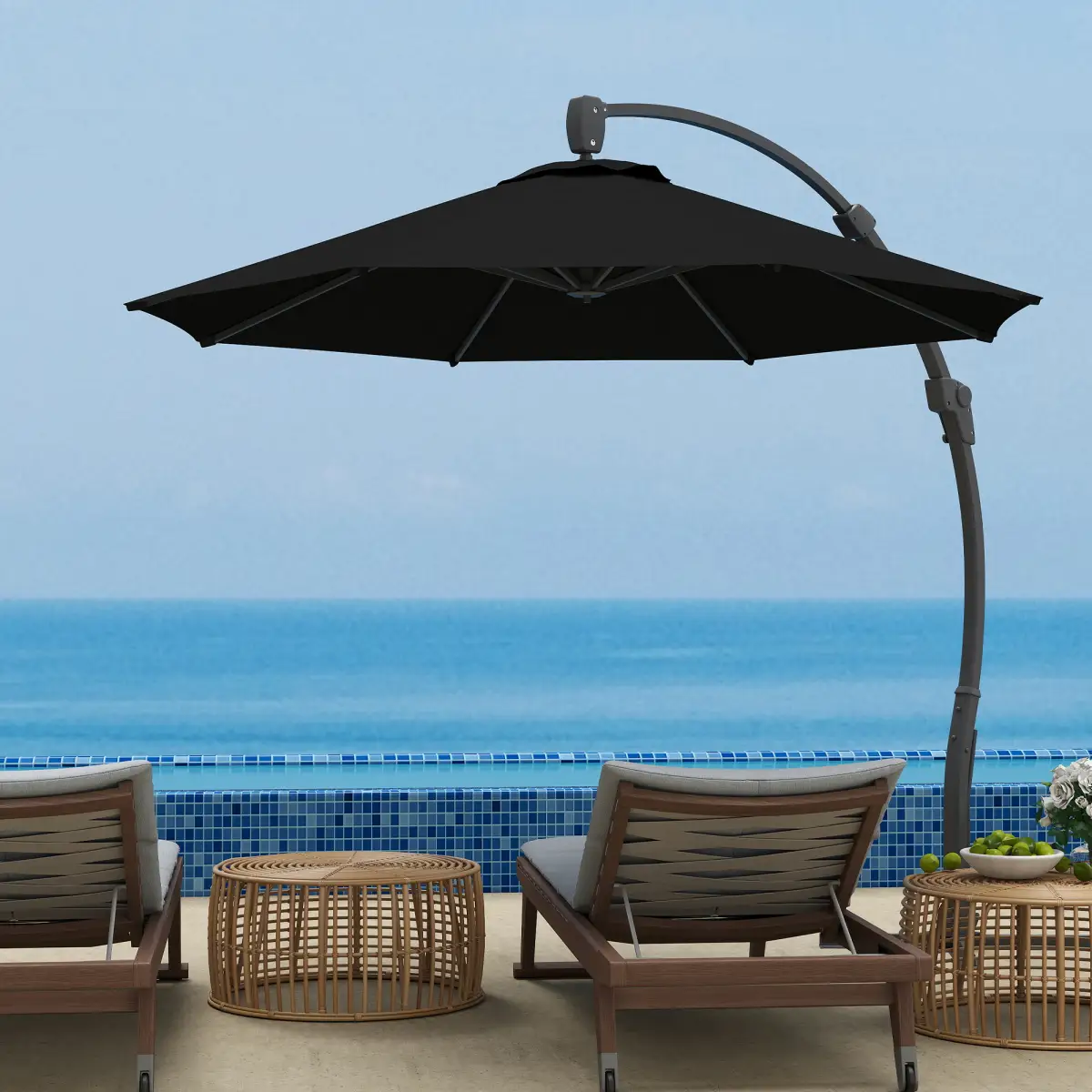 Outsunny Outsunny 3(m) Garden Cantilever Parasol with Crank Aluminium Frame - Parasol