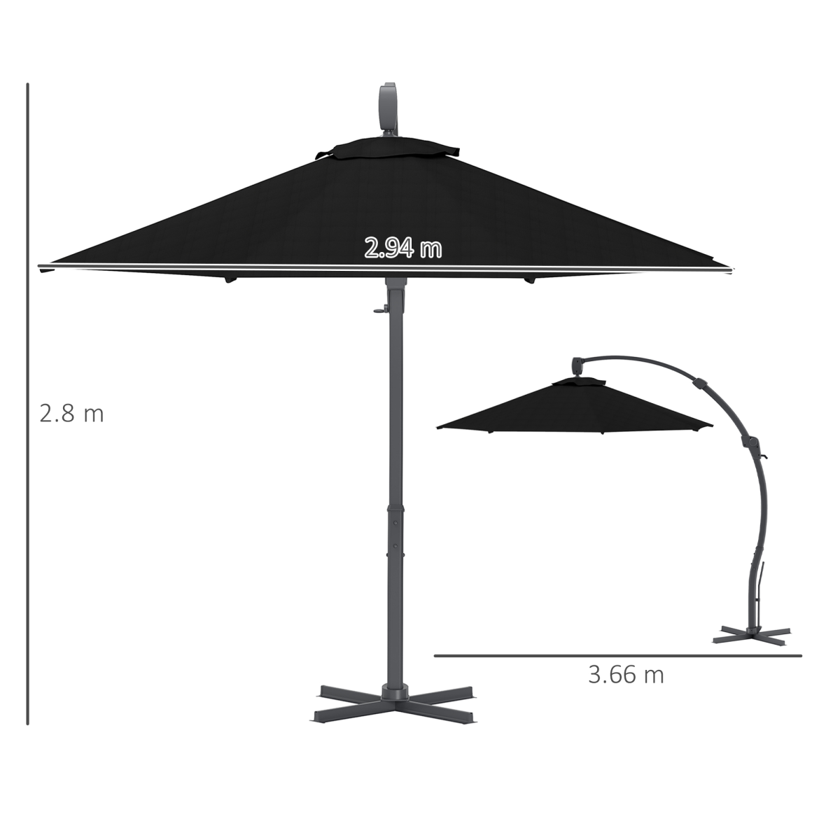 Outsunny Outsunny 3(m) Garden Cantilever Parasol with Crank Aluminium Frame - Parasol