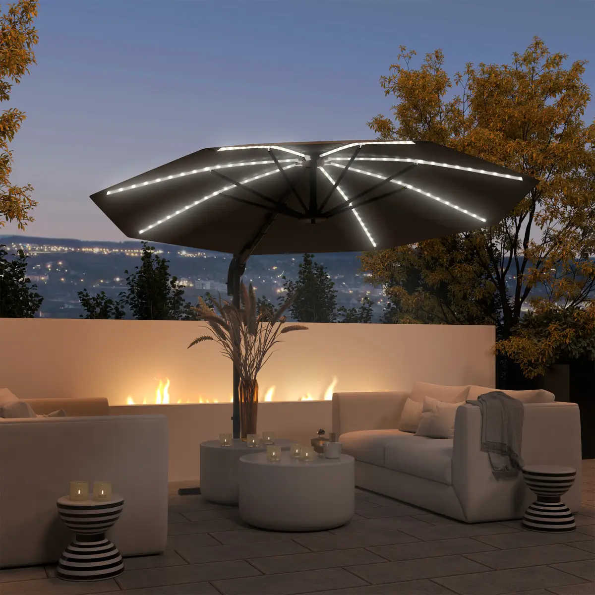Outsunny Outsunny 3(m) Garden Parasol w/ Lights, Crank Handle & Cross Base - Parasol