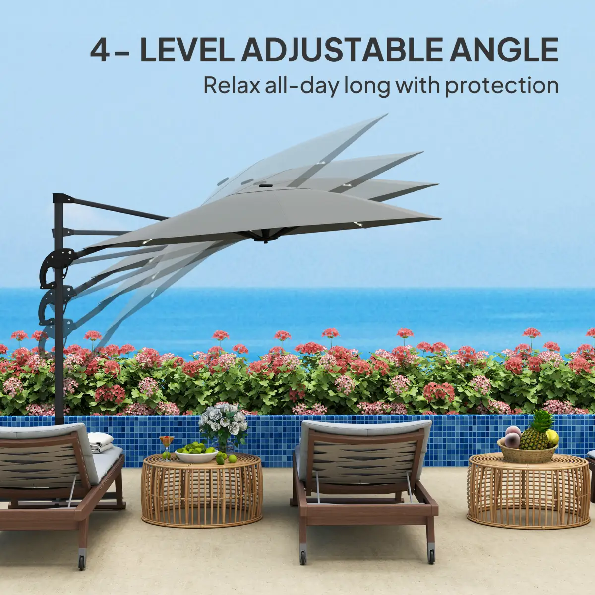 Outsunny Outsunny 3(m) Garden Parasol w/ Lights, Crank Handle & Cross Base - Parasol