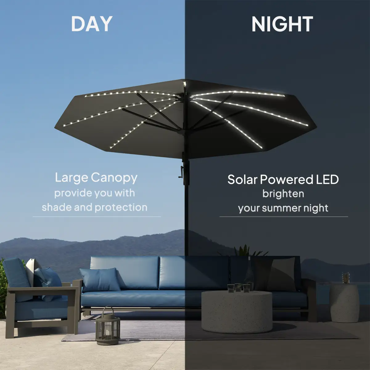 Outsunny Outsunny 3(m) Garden Parasol w/ Lights, Crank Handle & Cross Base - Parasol