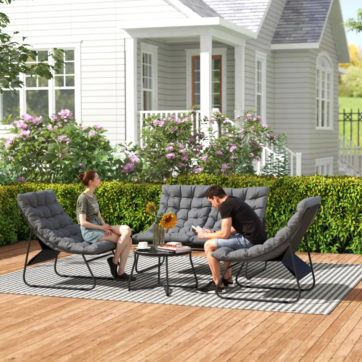 Outsunny Luxurious Grey Outdoor Sofa Set with Comfort & Style for Four People - Garden Sofa Sets
