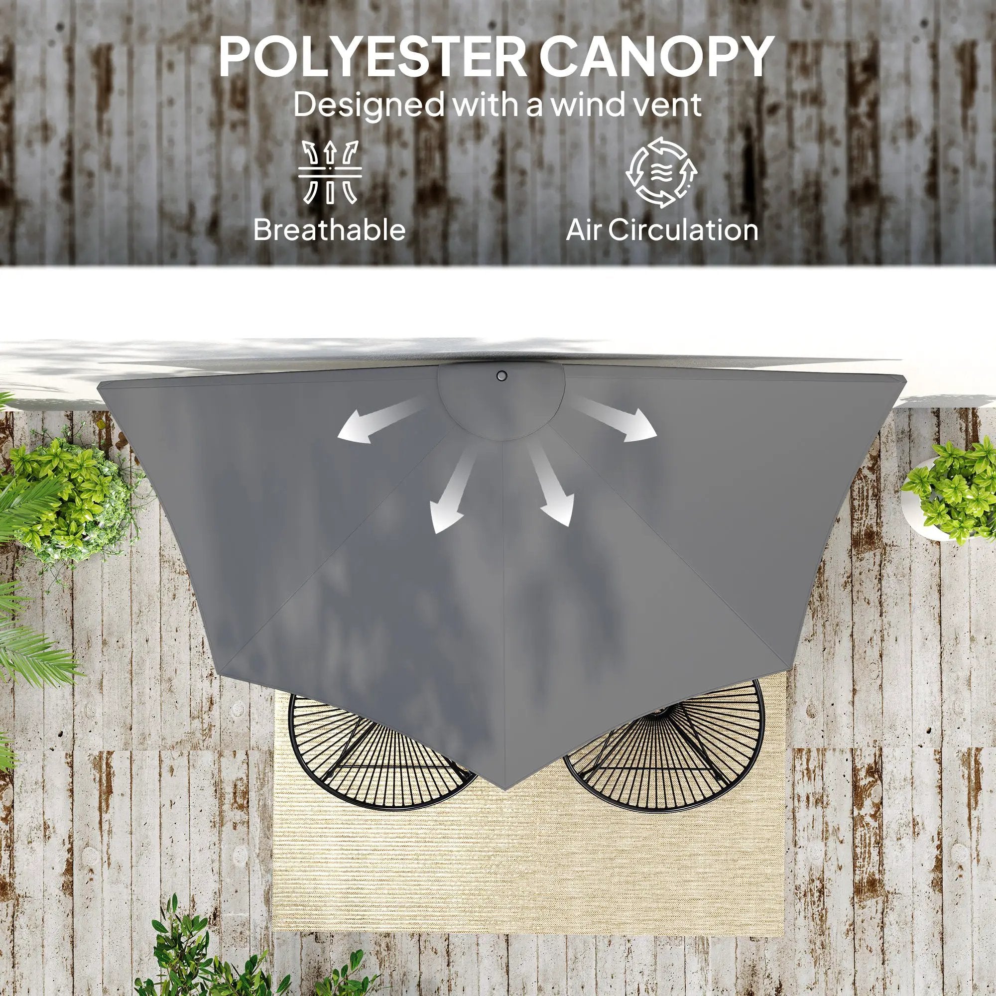 Outsunny Outsunny 3(m) Half Round Parasol Garden Sun Umbrella w/ Crank Dark Grey - Parasol