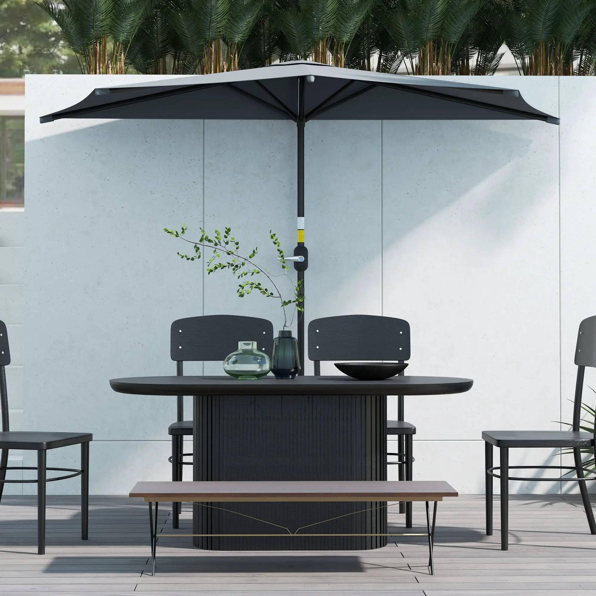 Outsunny Outsunny 3(m) Half Round Parasol Garden Sun Umbrella w/ Crank Dark Grey - Parasol