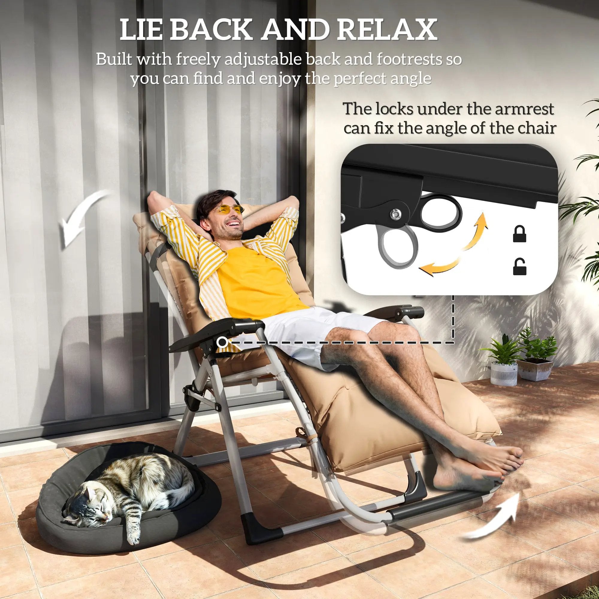 Outsunny Outsunny 2 PCS Reclining Zero Gravity Chair Folding Lounger Cushion Khaki - Sun Lounger