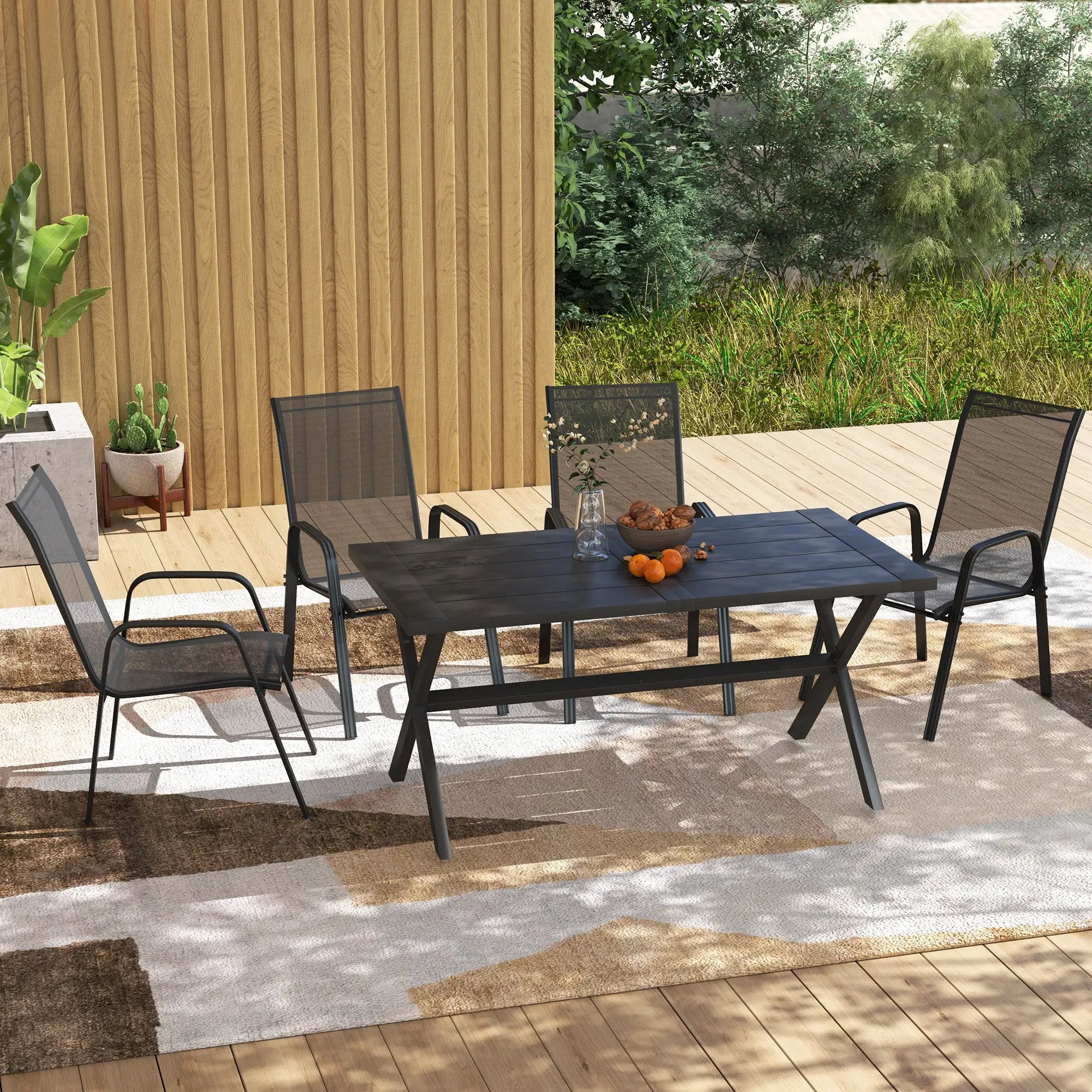 Outsunny Outsunny Set of 4 Garden Dining Chair Set Outdoor w/ High Back Armrest Black - Garden Chairs