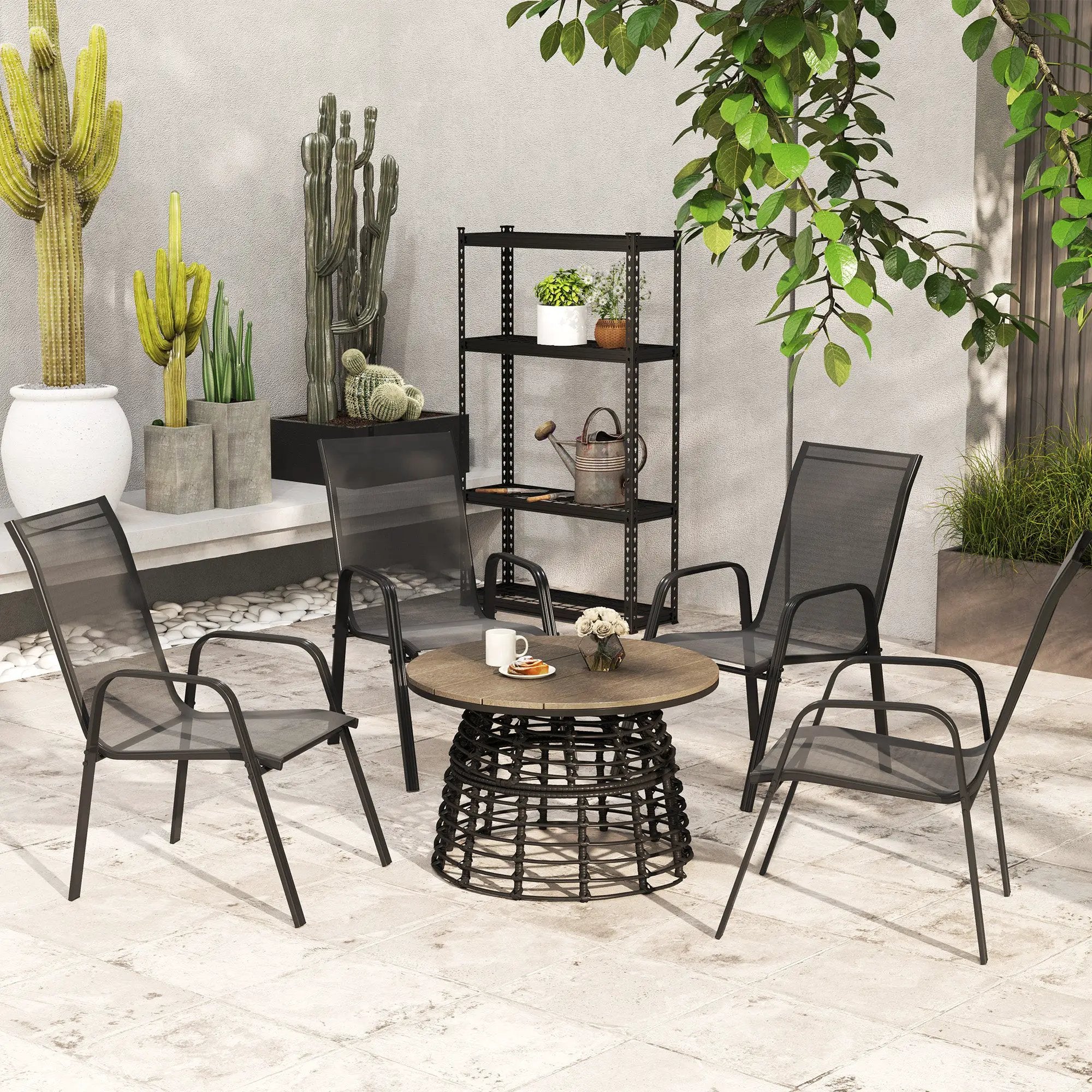 Outsunny Outsunny Set of 4 Garden Dining Chair Set Outdoor w/ High Back Armrest Black - Garden Chairs