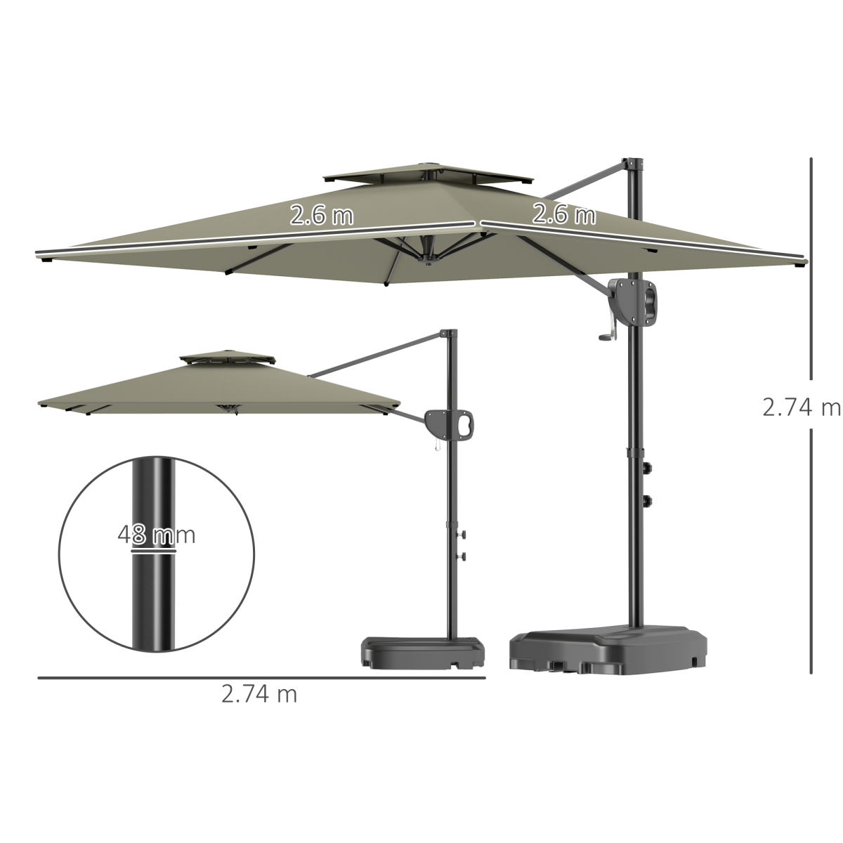 Outsunny Premium Dark Grey Garden Parasol - UV Protection & Stability - 268 cm - Parasol
