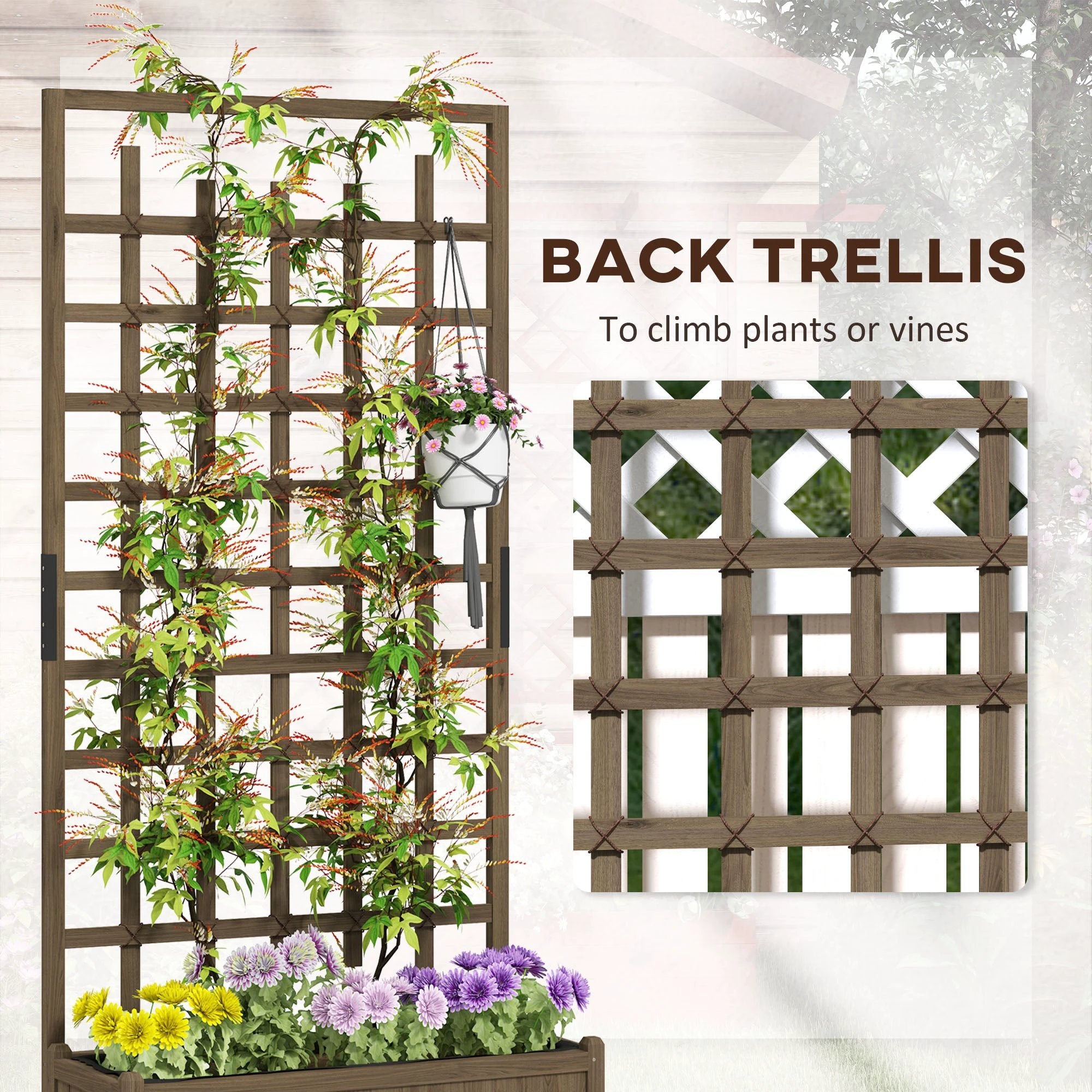 Outsunny Outsunny Wood Trellis Planter Tall Bedliner Climbers - Planters
