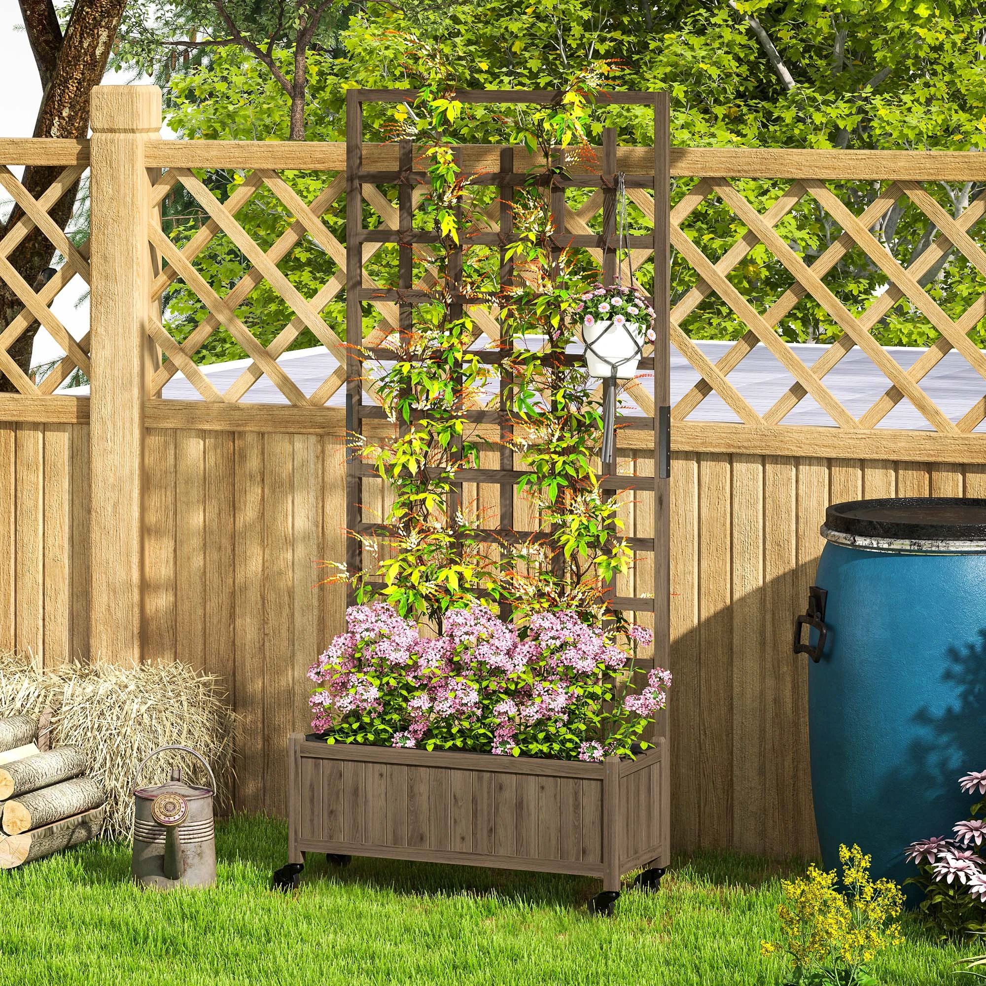 Outsunny Outsunny Wood Trellis Planter Tall Bedliner Climbers - Planters