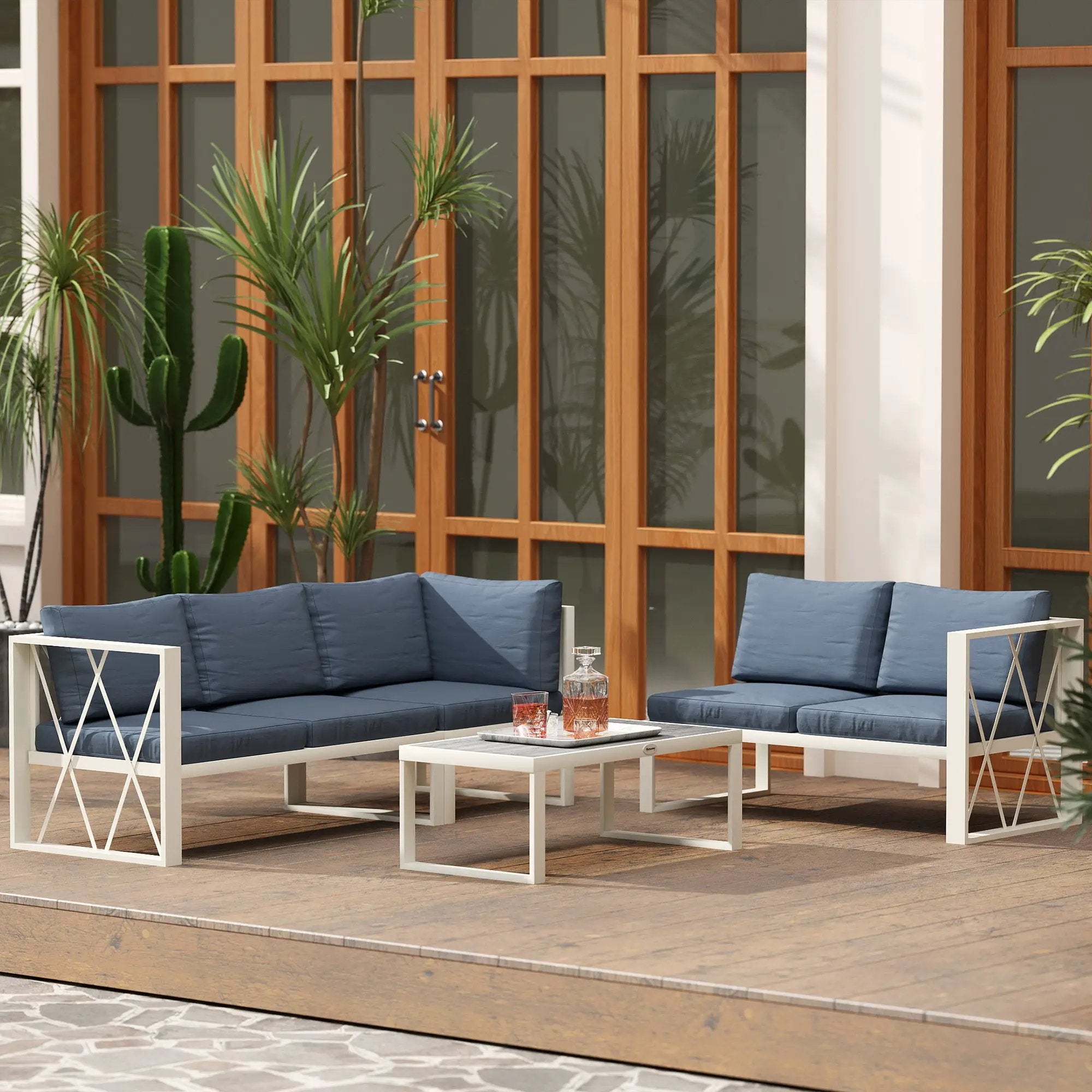 Outsunny Outsunny 5 Seater Sectional Outdoor Sofa Set with Loveseats for Garden Grey - Garden Sofa Sets