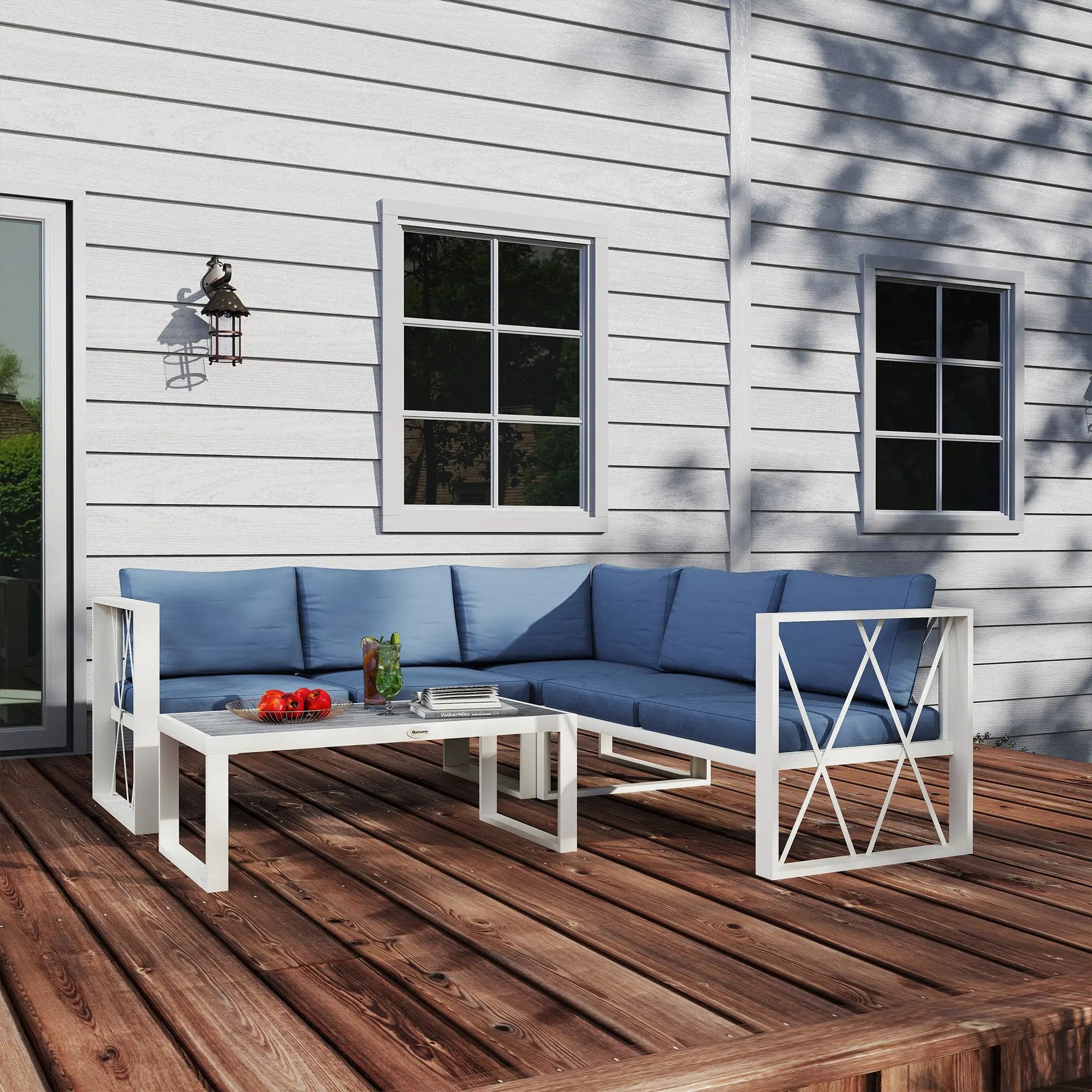 Outsunny Outsunny 5 Seater Sectional Outdoor Sofa Set with Loveseats for Garden Grey - Garden Sofa Sets