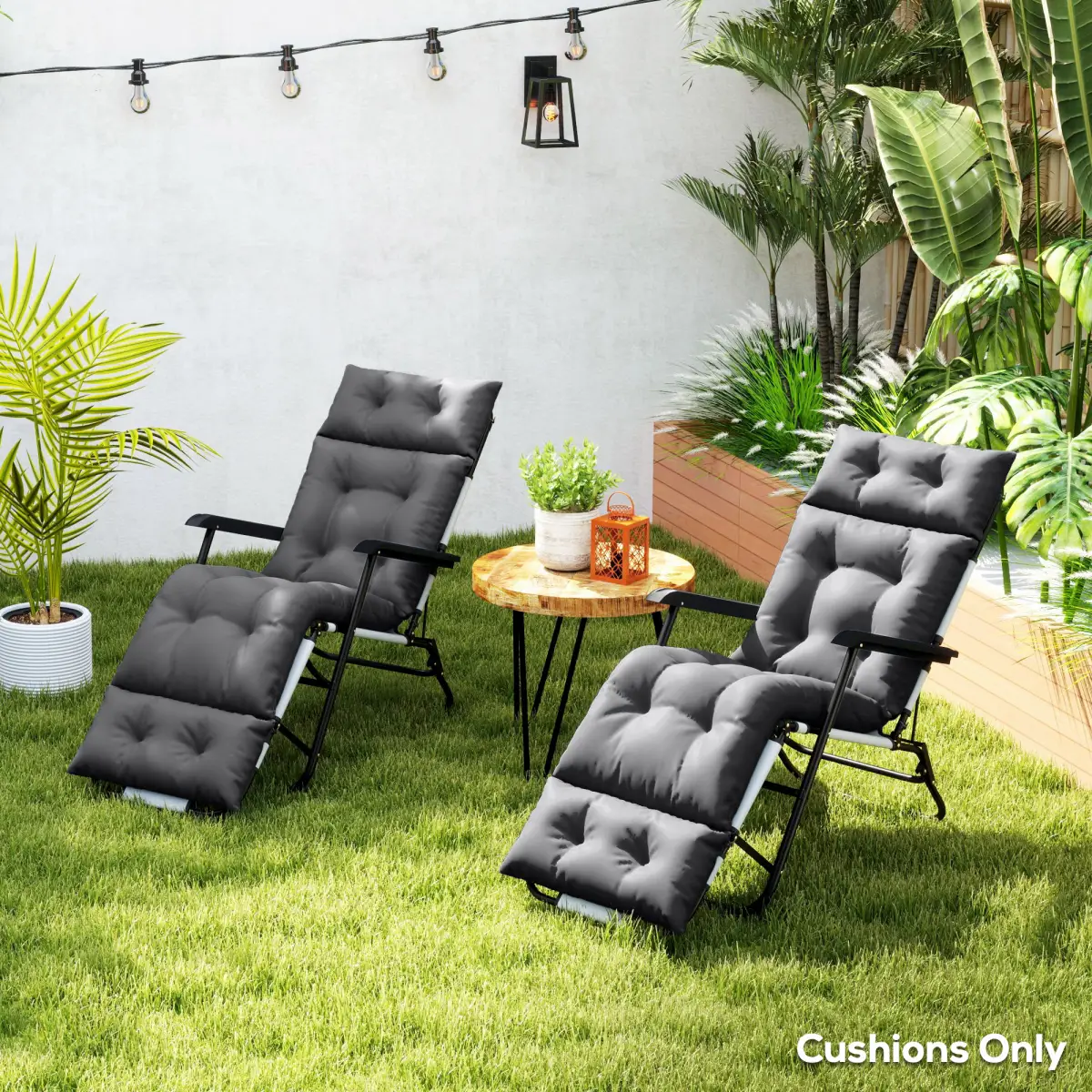 Outsunny Outsunny Garden Lounge Chair Cushions Set of 2, 220gsm Fabric - Sun Lounger