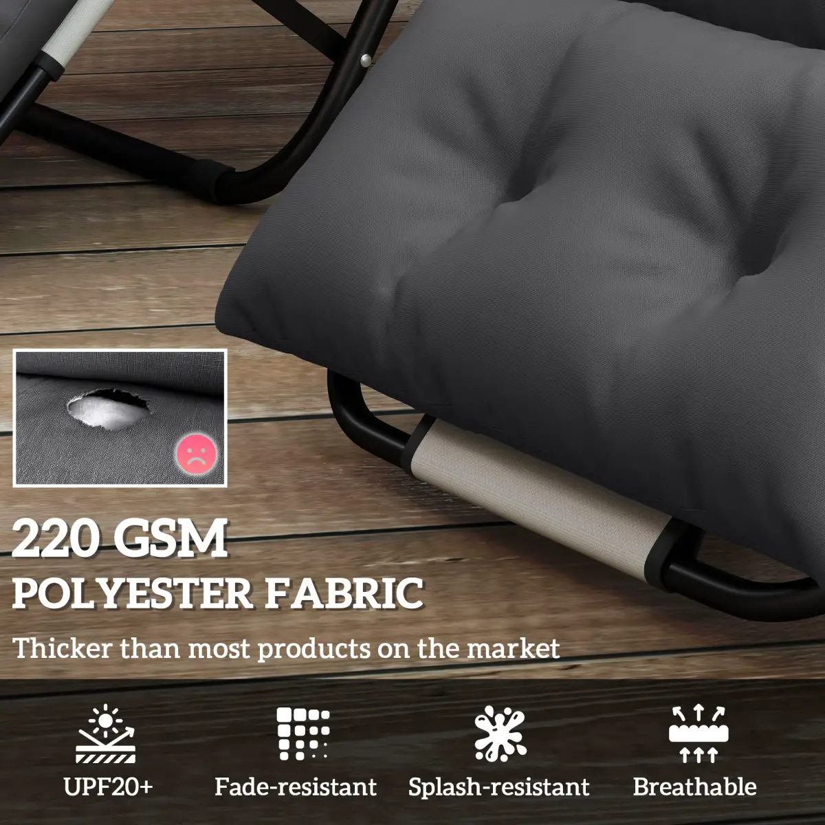 Outsunny Outsunny Garden Lounge Chair Cushions Set of 2, 220gsm Fabric - Sun Lounger