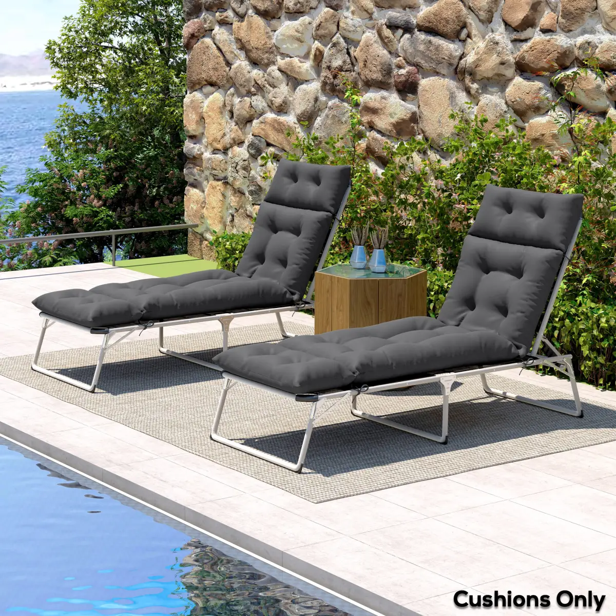Outsunny Outsunny Garden Lounge Chair Cushions Set of 2, 220gsm Fabric - Sun Lounger