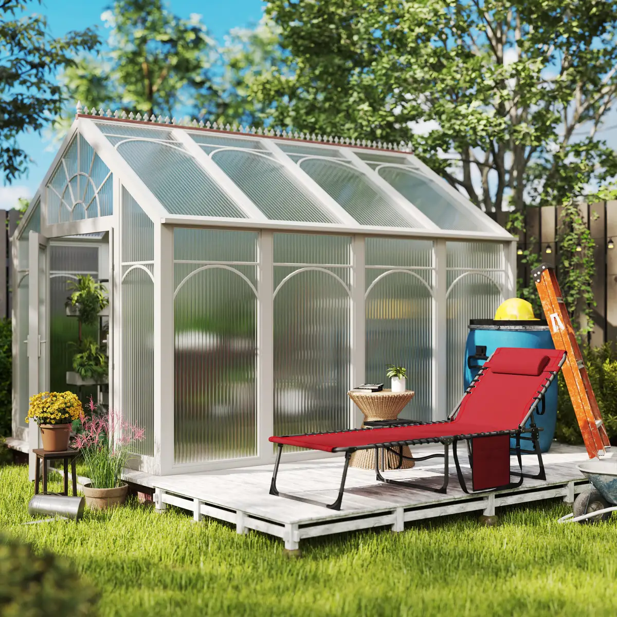 Outsunny Outsunny Folding Sun Lounger with 5-Level Reclining Back, Side Table - Sun Lounger