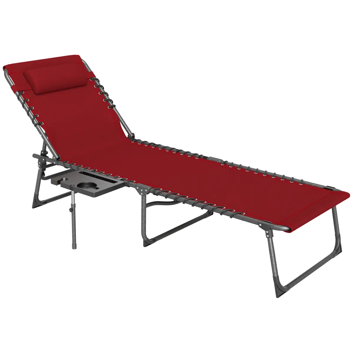 Outsunny Outsunny Folding Sun Lounger with 5-Level Reclining Back, Side Table - Sun Lounger