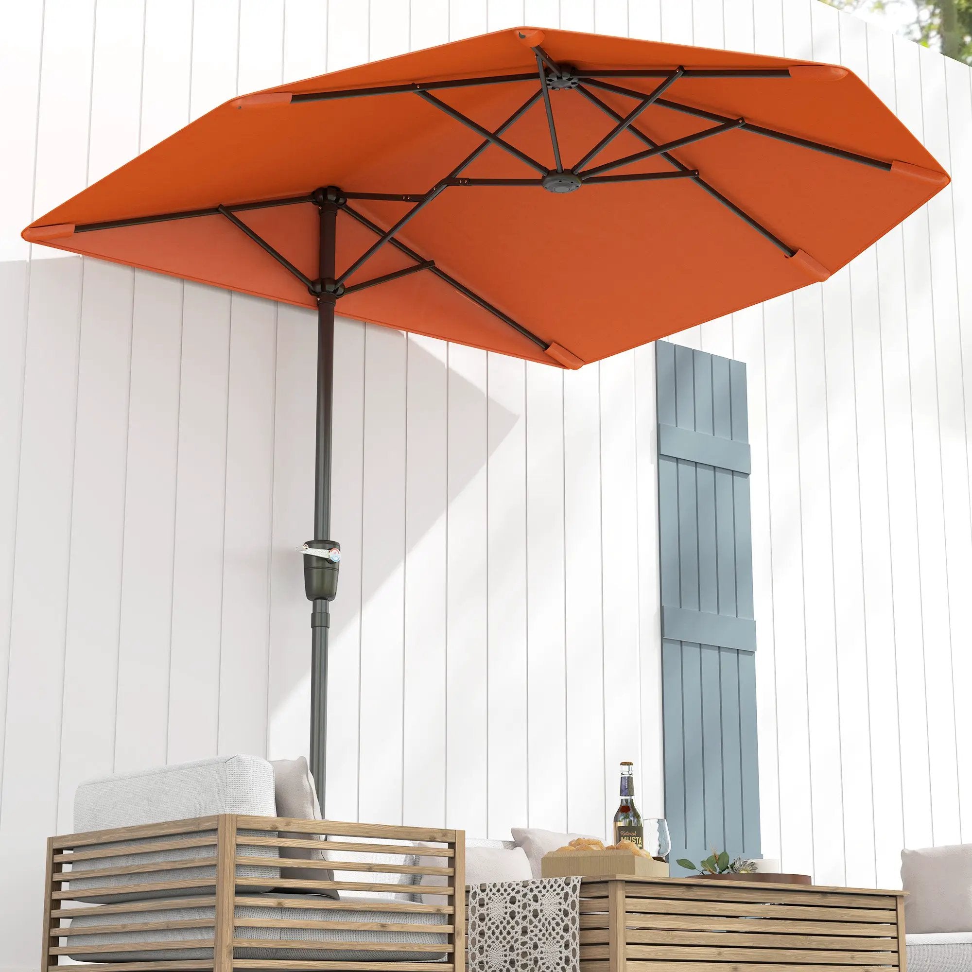 Outsunny Outsunny 2m Half Garden Parasol Market Umbrella w/ Crank Handle, Orange - Parasol