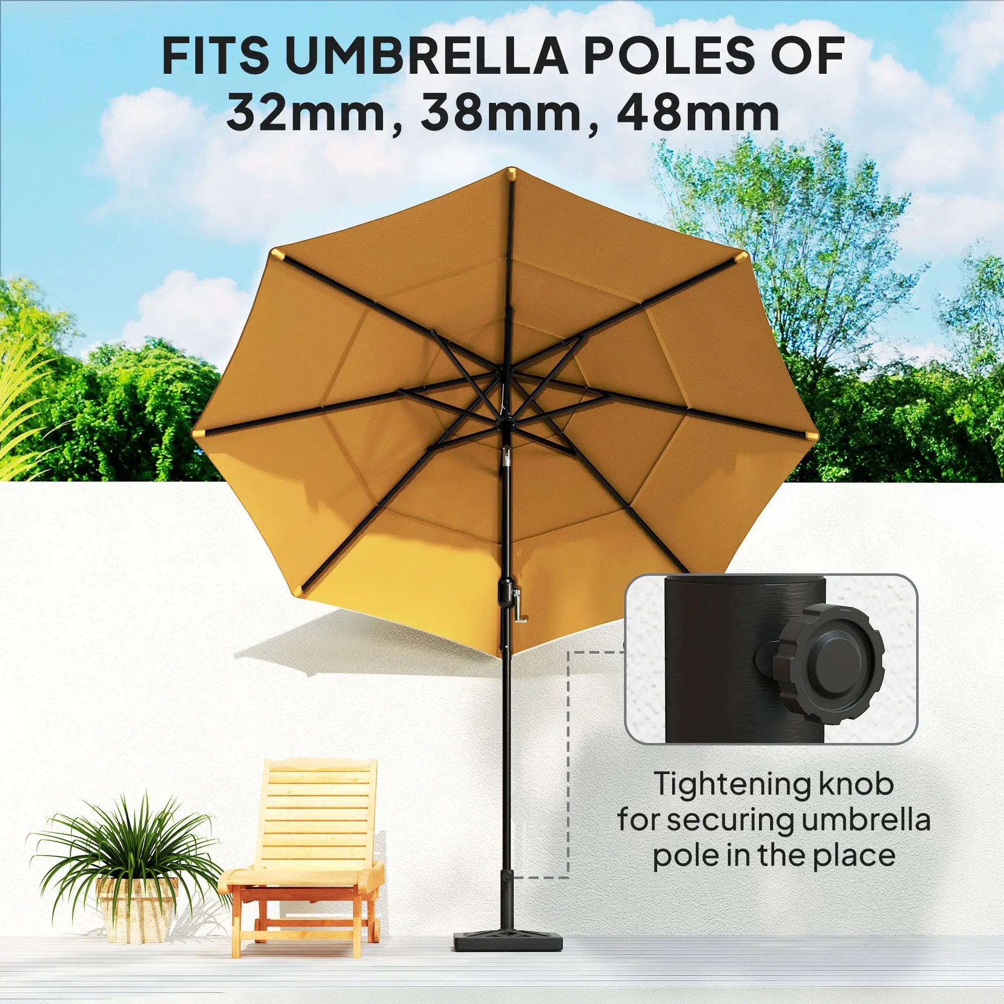 Outsunny Outsunny Parasol Base 15kg Garden Umbrella Stand with Cut-Out Design, Black - Parasol