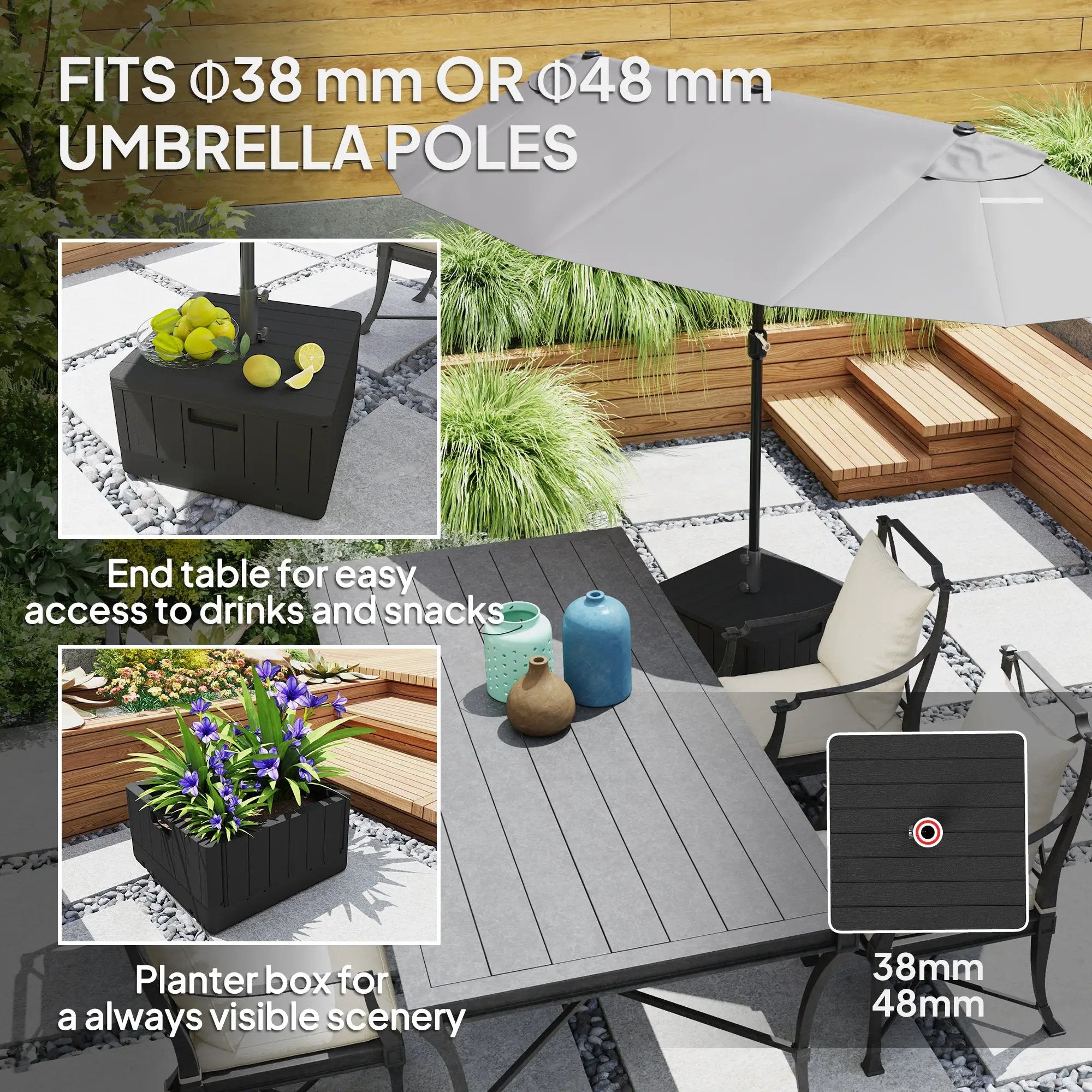 Outsunny Outsunny Garden Parasol Base, Sand/Water Filled Garden Umbrella Stand, Black - Parasol