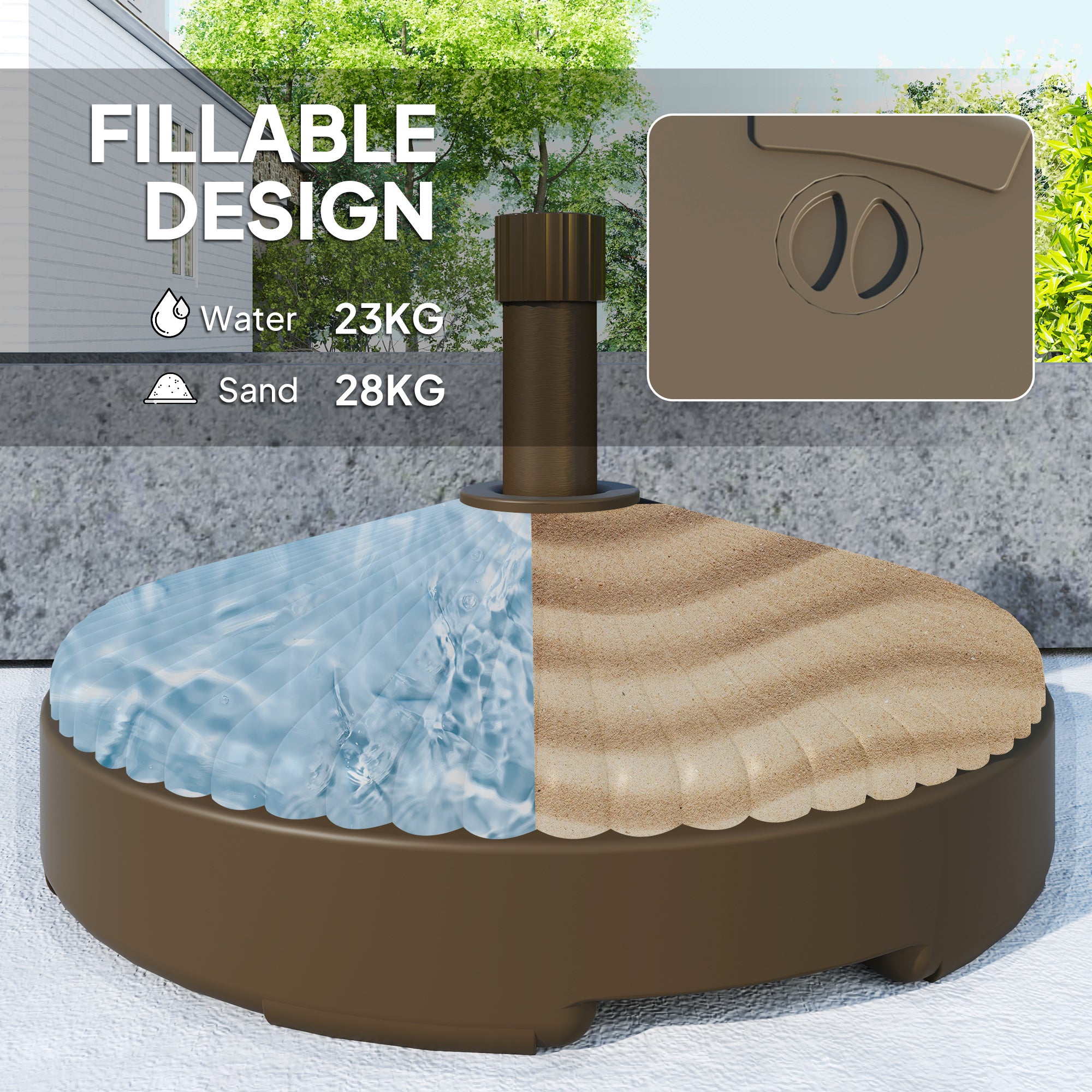 Outsunny Outsunny Garden Parasol Base, 28kg Sand Filled, 23kg Water Filled, Brown - Parasol