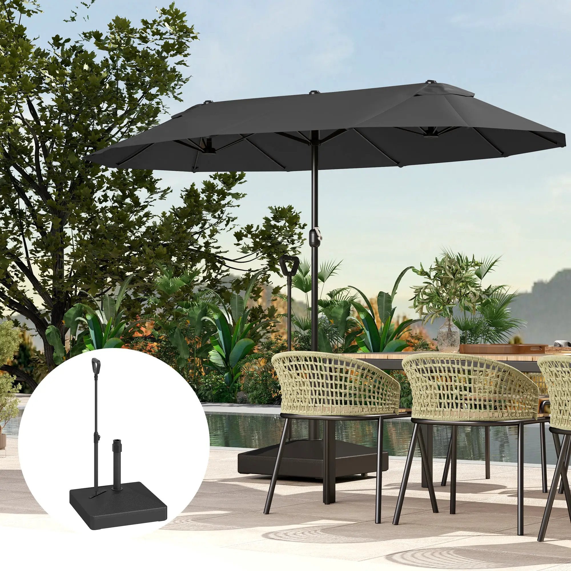 Outsunny Outsunny Garden Parasol Base Parasol Stand, Sand/Water Filled, Black - Parasol