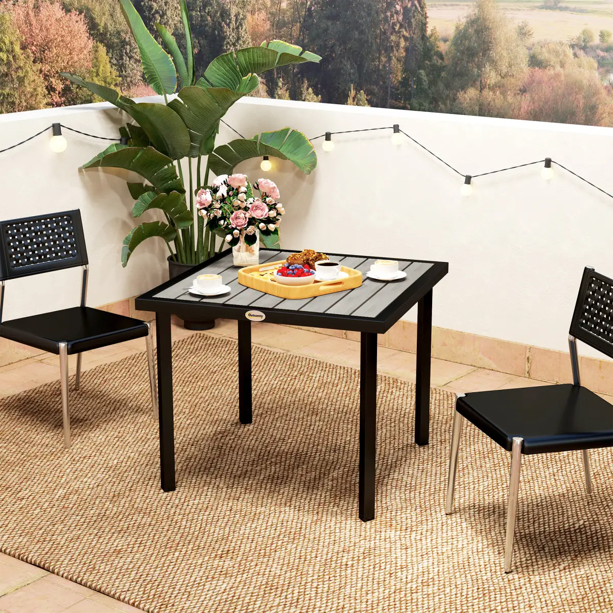 Outsunny Outsunny Garden Table for 4 Person with 5.4cm Parasol Hole - Garden Table