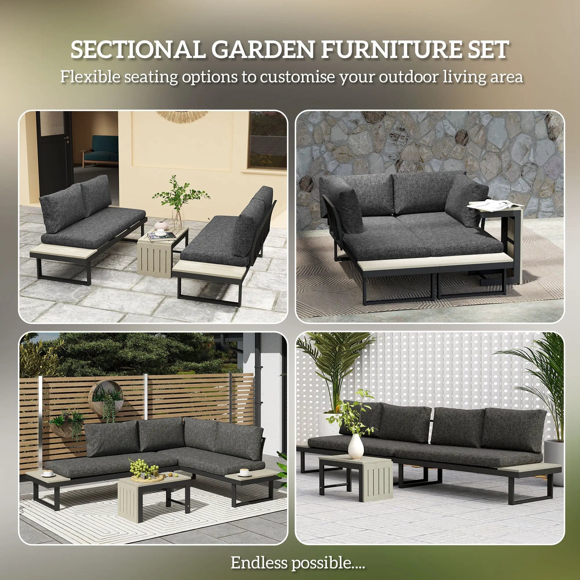 Outsunny Outsunny 4 Seater L Shaped Aluminium Garden Furniture Set with Coffee Table - Garden Sofa Sets