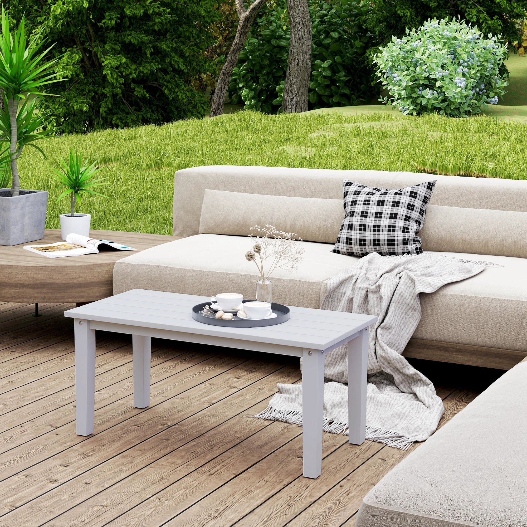 Outsunny Outsunny Garden Coffee Table Large HDPE Slatted Outdoor Patio - Coffee Table