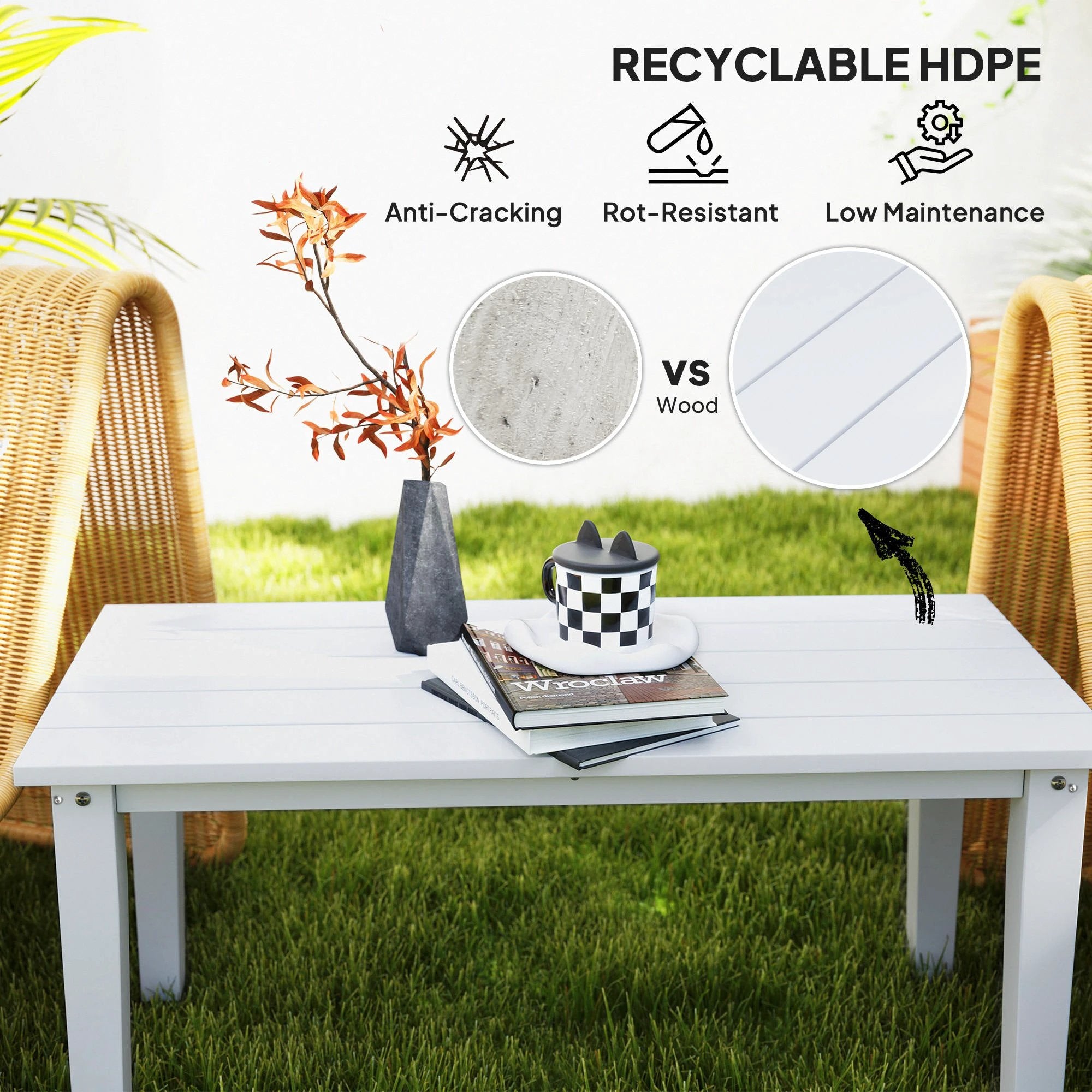 Outsunny Outsunny Garden Coffee Table Large HDPE Slatted Outdoor Patio - Coffee Table
