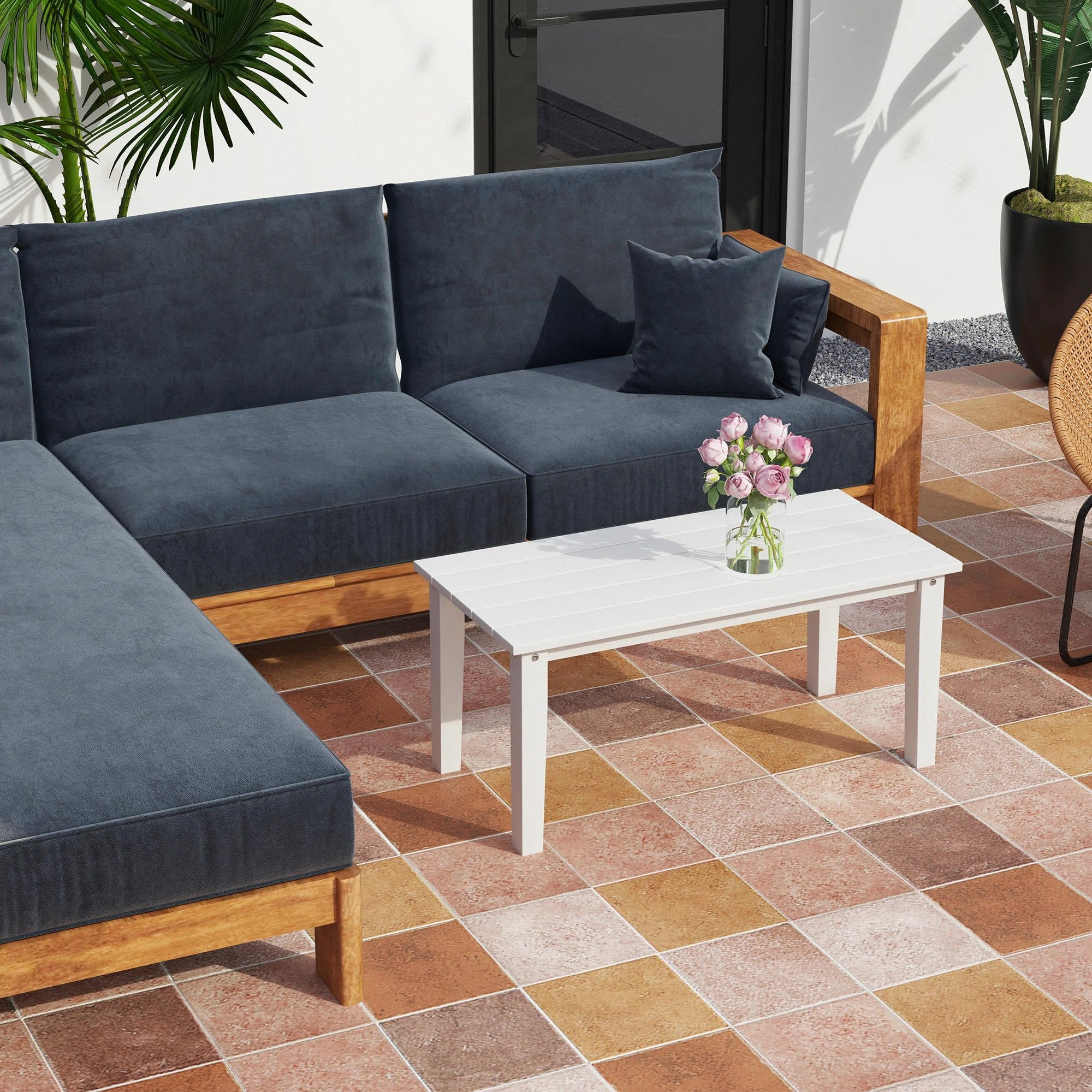 Outsunny Outsunny Garden Coffee Table Large HDPE Slatted Outdoor Patio - Coffee Table