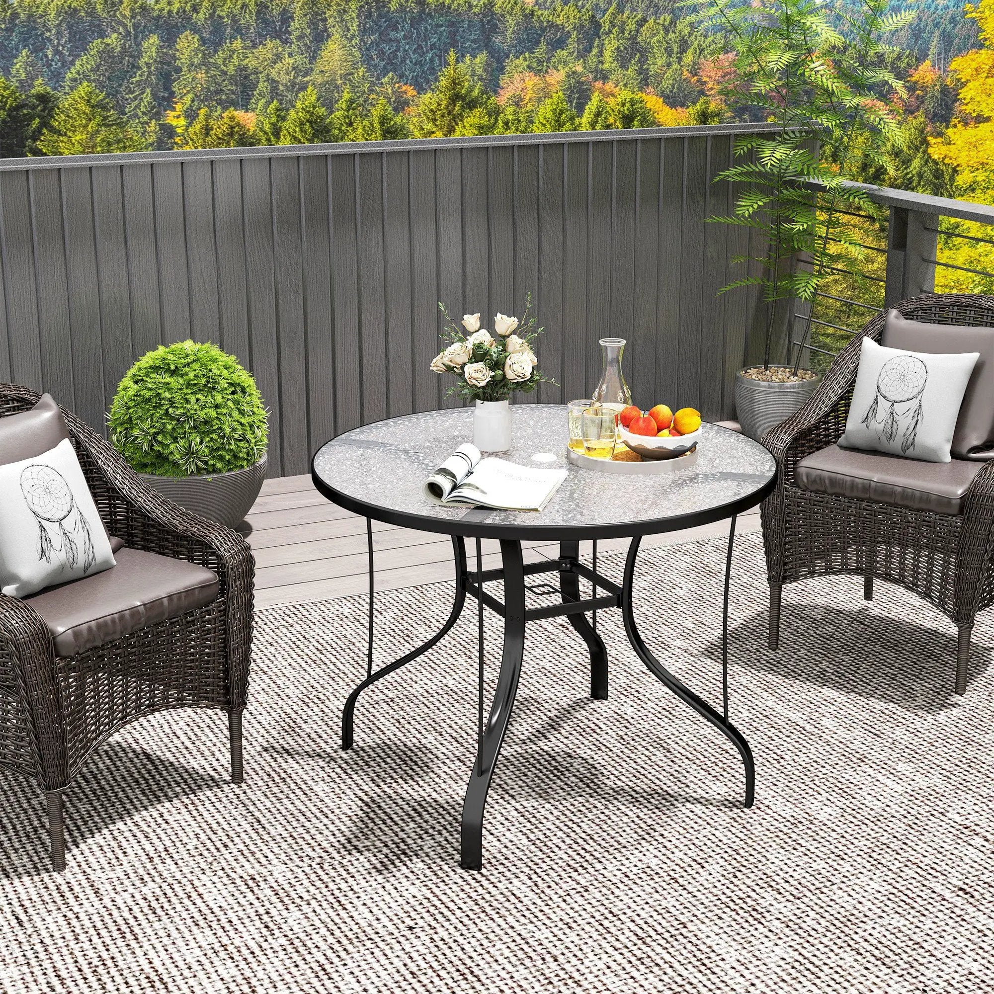 Outsunny Outsunny Outdoor Dining Table with Parasol Hole, Round, 96.5 x 96.5 x 71 cm - Garden Table