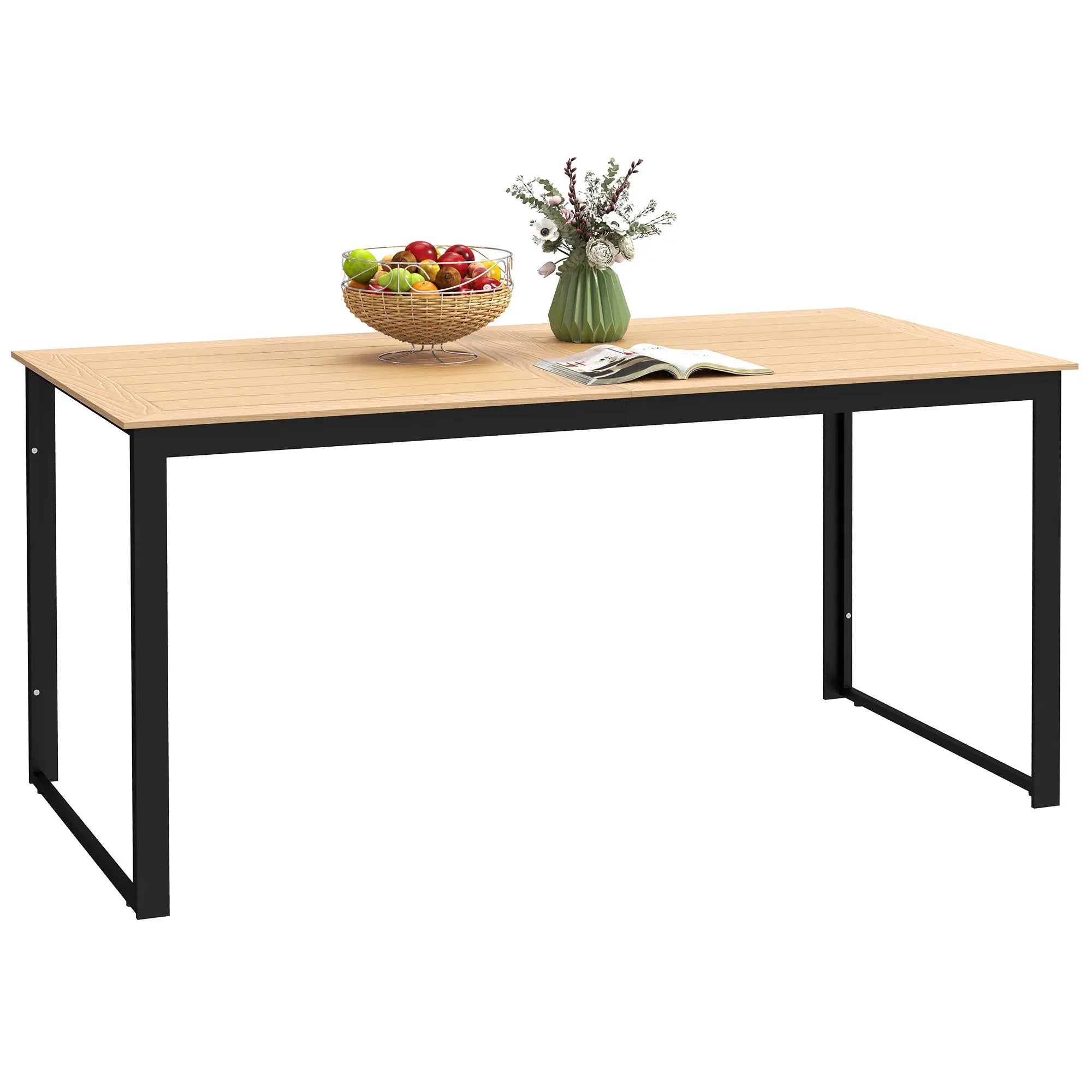 Outsunny Outsunny Garden Table for 6 People with Slatted Table Top, Metal Frame, Teak - Garden Table