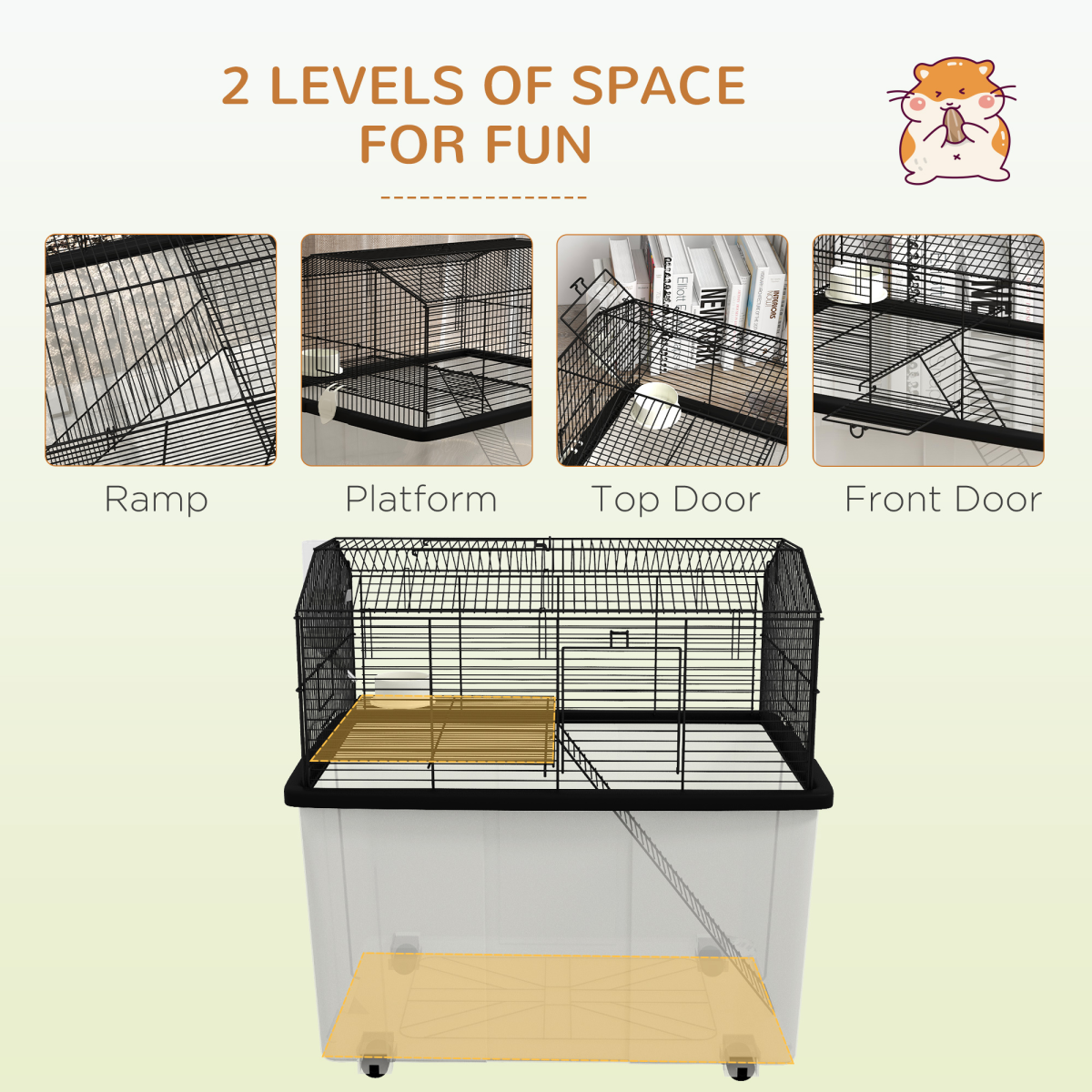 PawHut Hamster Cage, Three-Tier Gerbil Cage w/ Deep Bottom, Ramp, Food Dish - from PawHut