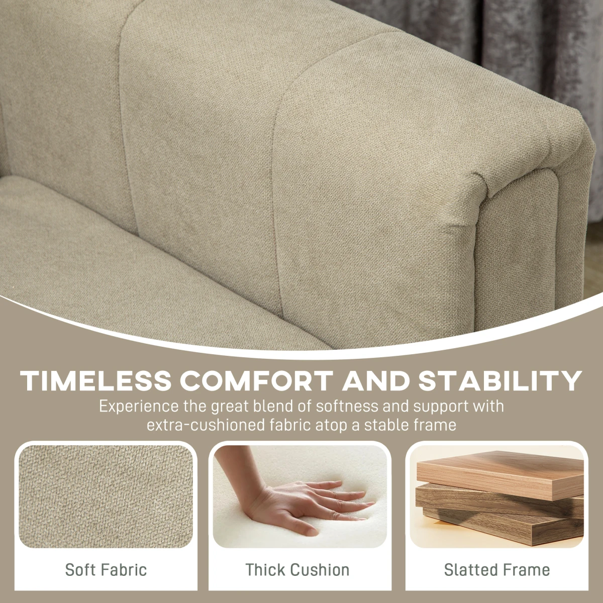 HOMCOM Three Seater Sofa Full Size Channel Tufted For Home by HOMCOM