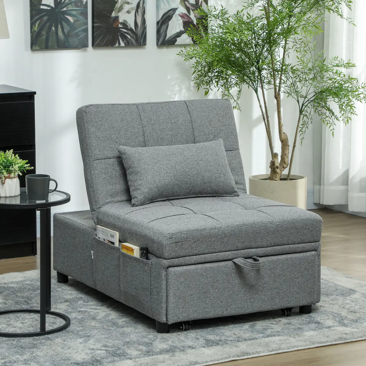 HOMCOM HOMCOM 4-in-1 Pull Out Sleeper Chair Bed with Pockets - Sofa Bed