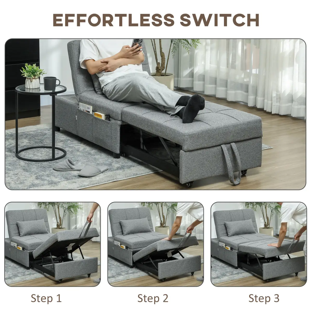 HOMCOM HOMCOM 4-in-1 Pull Out Sleeper Chair Bed with Pockets - Sofa Bed